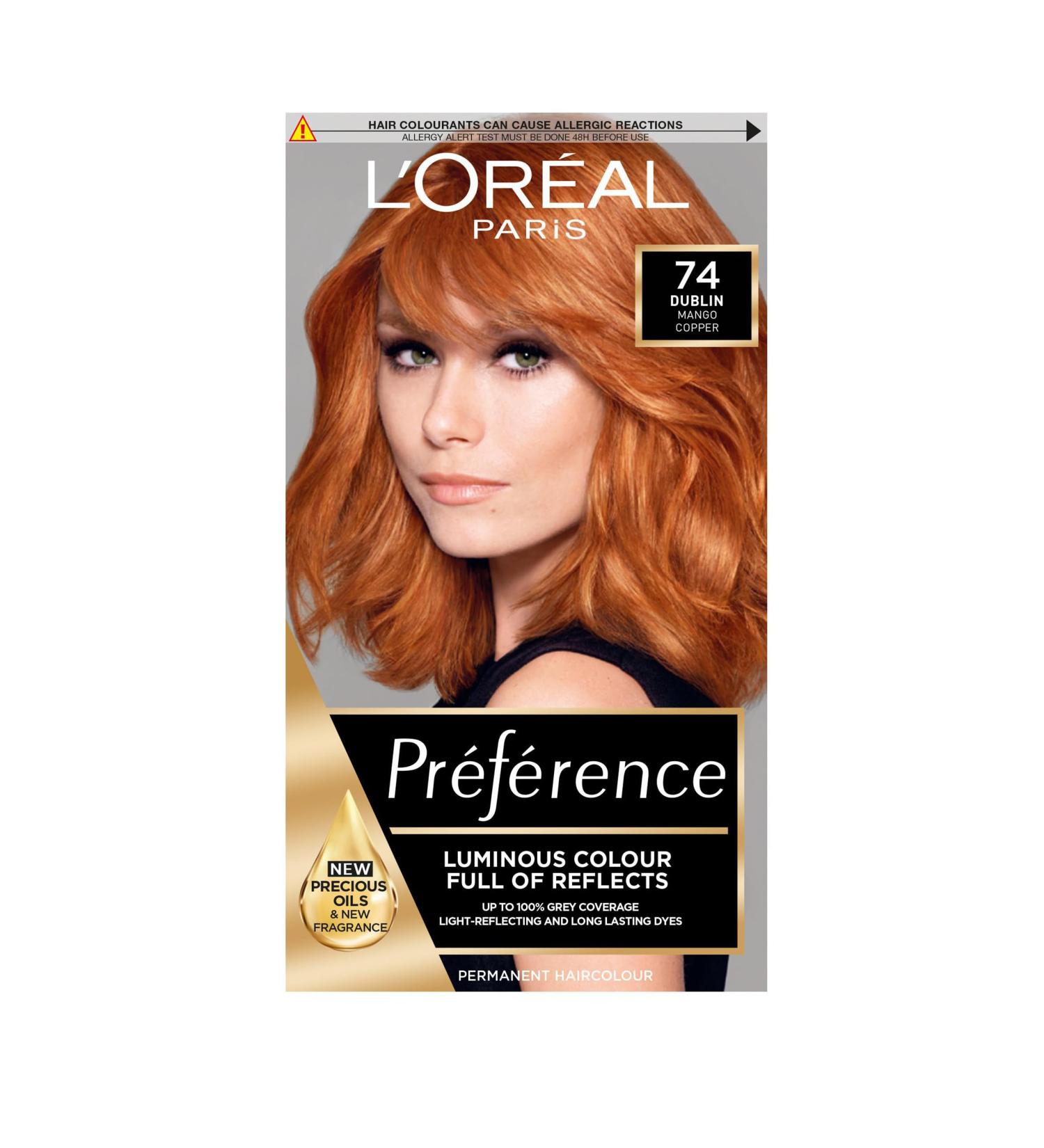 L'Oreal Paris Preference Hair Dye Long Lasting Luminous Permanent Hair Colour 74 Dublin Mango Copper(Packaging May Vary) DUBLIN 74 - Buy Online on SooperMarket.com