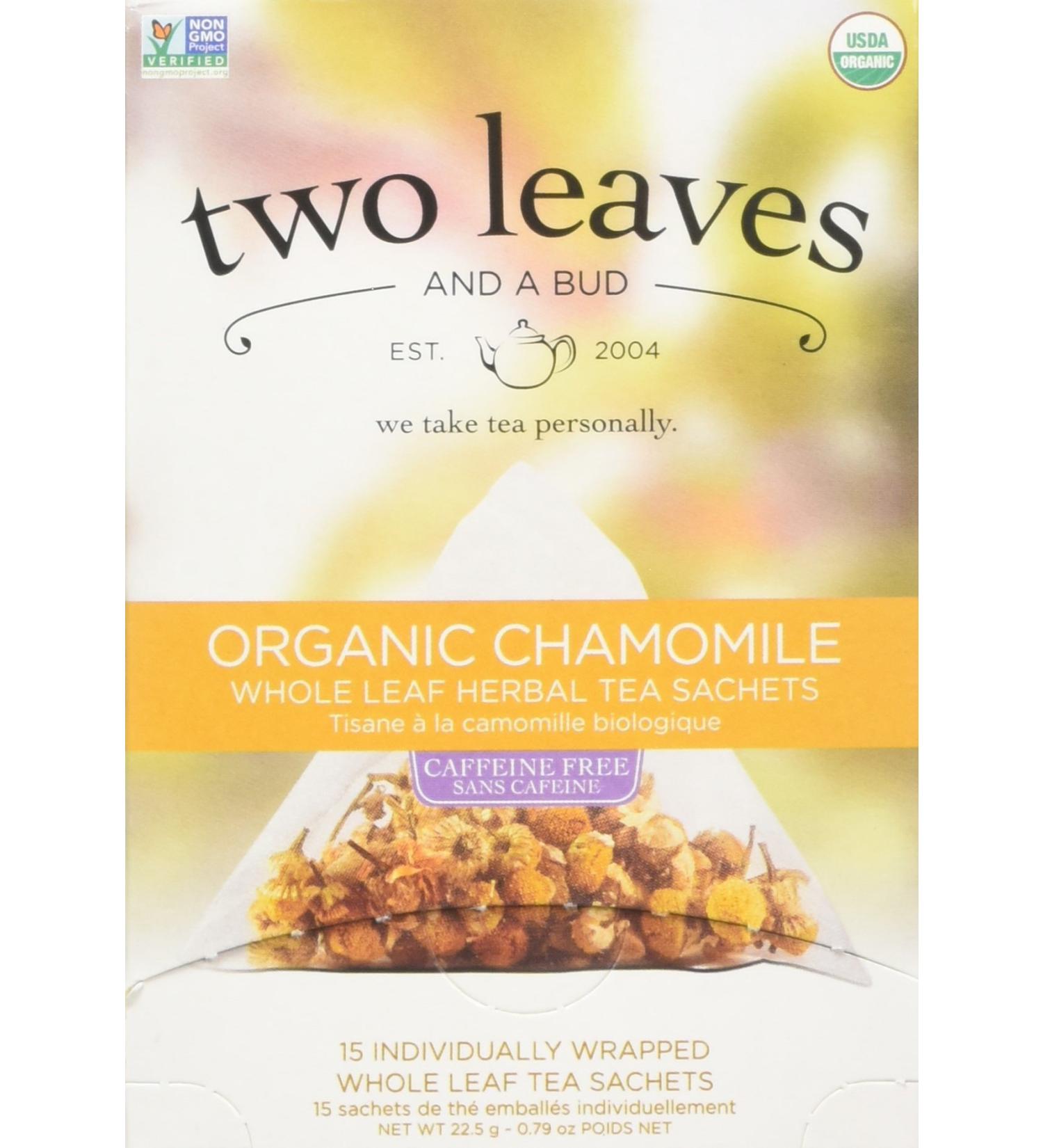 Two Leaves and a Bud Organic Chamomile Herbal Tea, Tea Bags, 15-Count Box