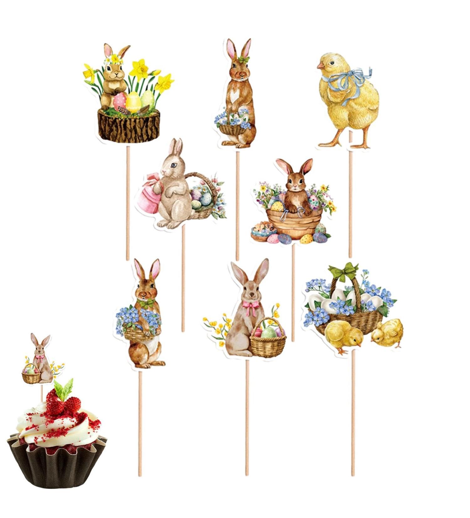 Teksome Easter Cupcake Toppers - Bunny Cake Topper Easter Cake Decorations 8pcs Bunny Easter Egg Cake Food Picks for Happy Easter Spring Theme Party Decorations - Buy Online on SooperMarket.com