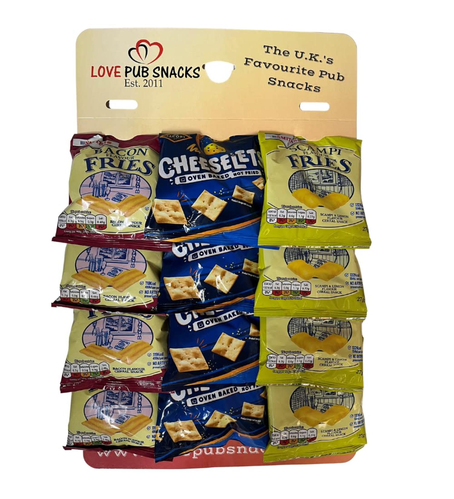Savoury Pub Snacks Pub Card Including Cheeselets Bacon & Scampi Fries (Card of 12)