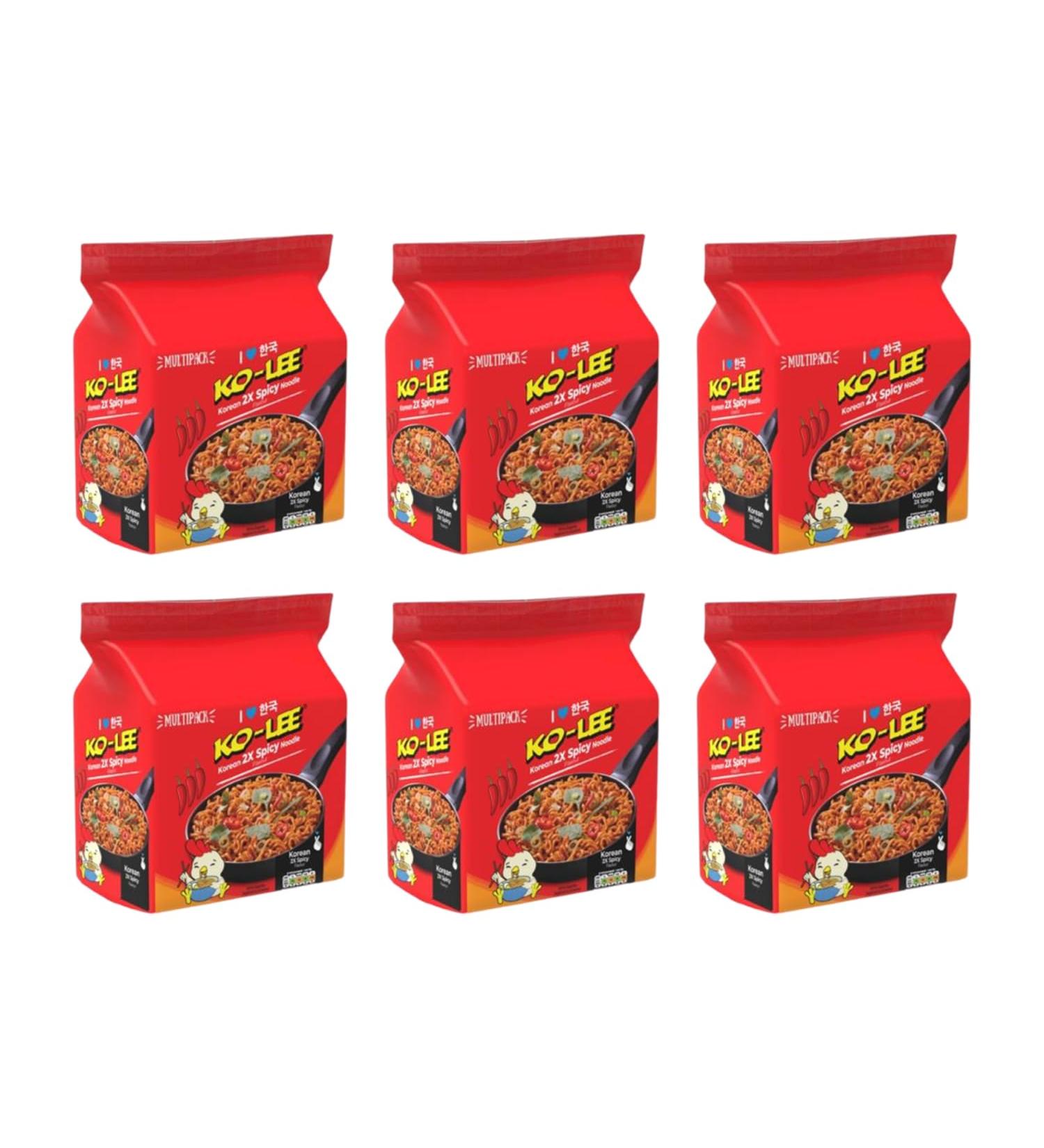 Ko-lee Family Multipack Instant Noodles - Korean Ramen - Perfect For Snacks Stir-Frying Soups Or As A Quick Side Dish (Pack of 6 2X Spicy Flavour) 2X Spicy Flavour Pack of 6