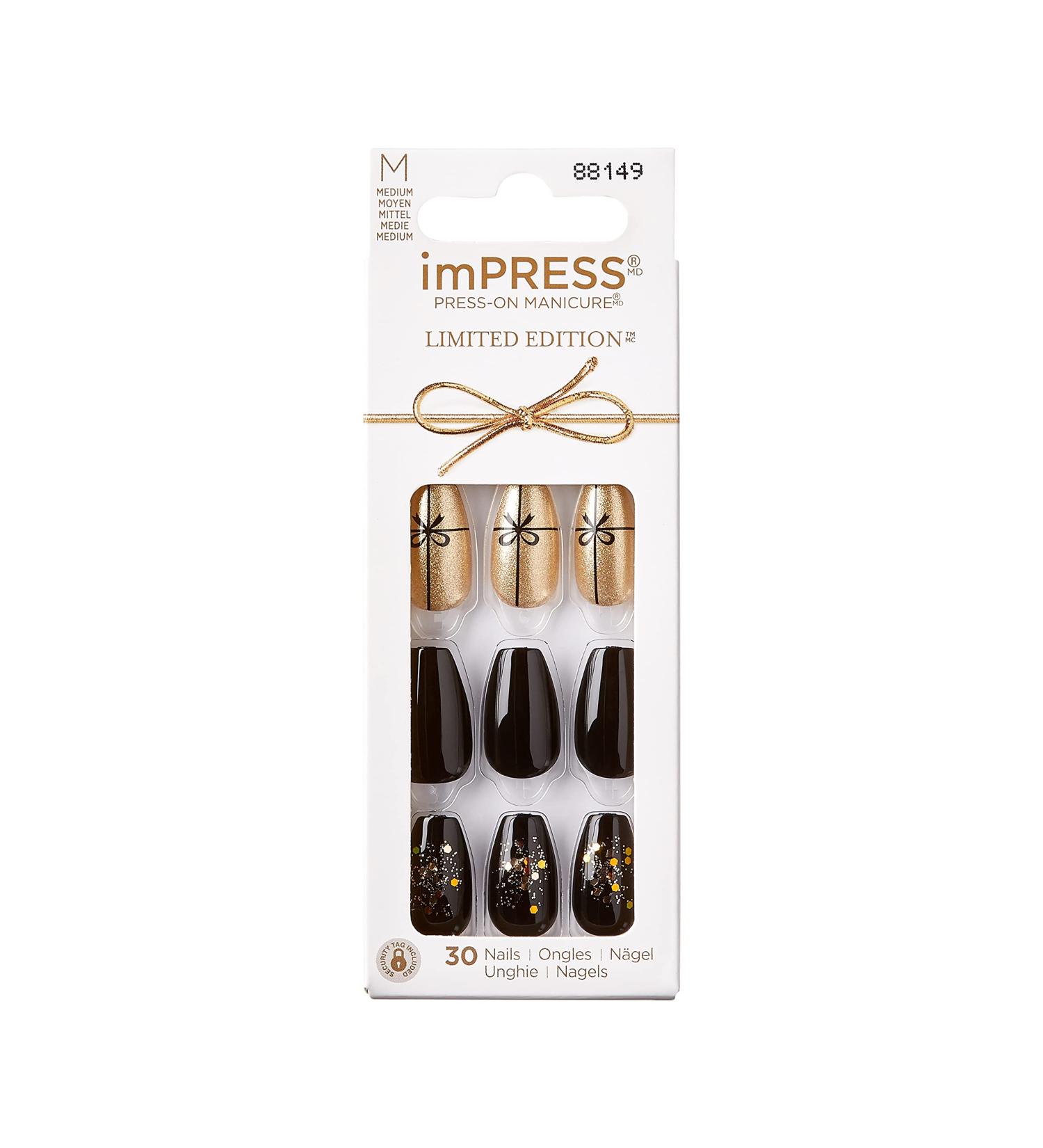 KISS imPRESS Limited Edition Holiday Press-On Manicure | PureFit Technology | Medium Length Coffin Black Nails | Style Naughty or Nice - Shop Now - Buy Online on SooperMarket.com
