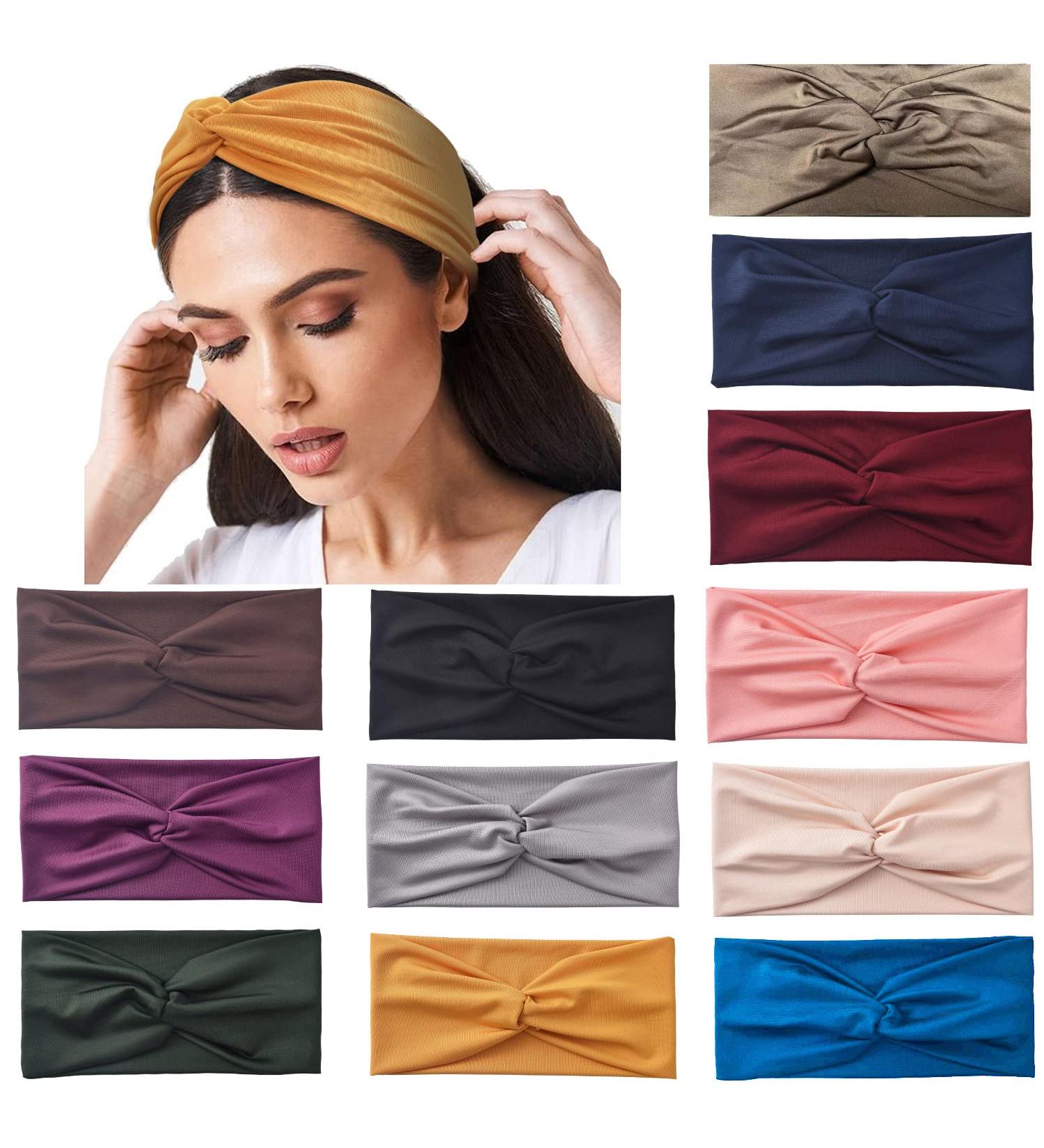 Yeshan 12 Pack Wide Twist Headbands for Women - No Slip Yoga & Workout Hair Bands in Solid Colors - Buy Online on SooperMarket.com
