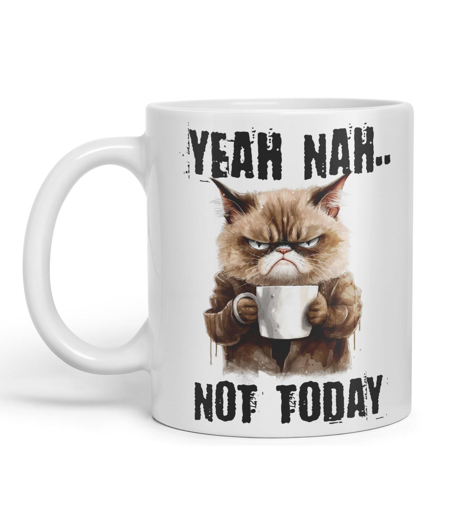 Vixar Yeah Nah.. Not Today Cat Gift Sarcastic Joke Ceramic Coloured Mug Cup for Tea Coffee Hot Brew 330ml 11Oz (White) - Buy Online on SooperMarket.com