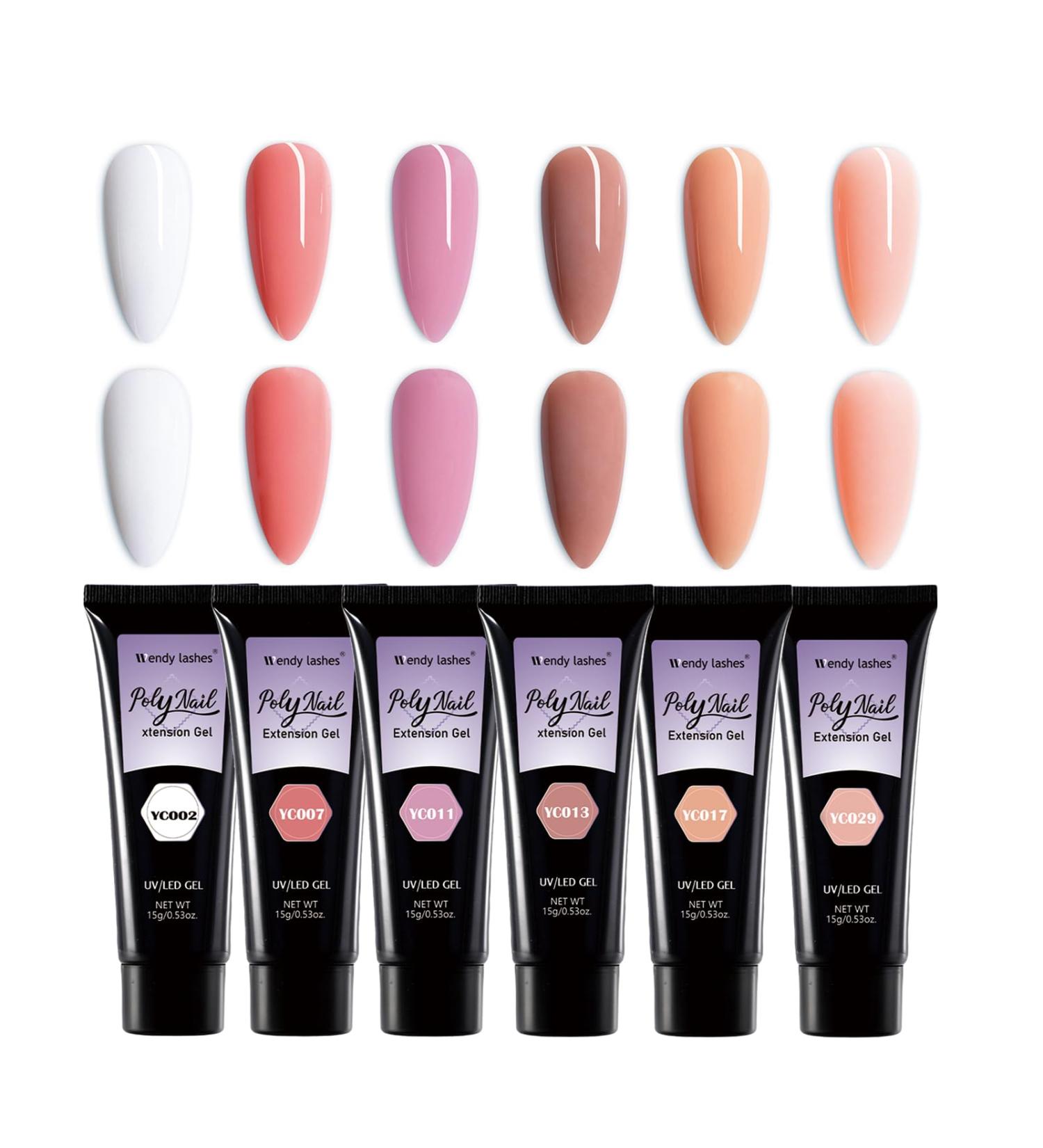 Nail Extension Gel Kit Nude Pink White 6 Colors 15ml Poly Nail Gel Nail Builder Gel Nail Enhancement Gel Set for Home DIY Nail French Manicure(Nail Poly Gel-CS) 6 Colors-NUDE - Buy Online on SooperMarket.com