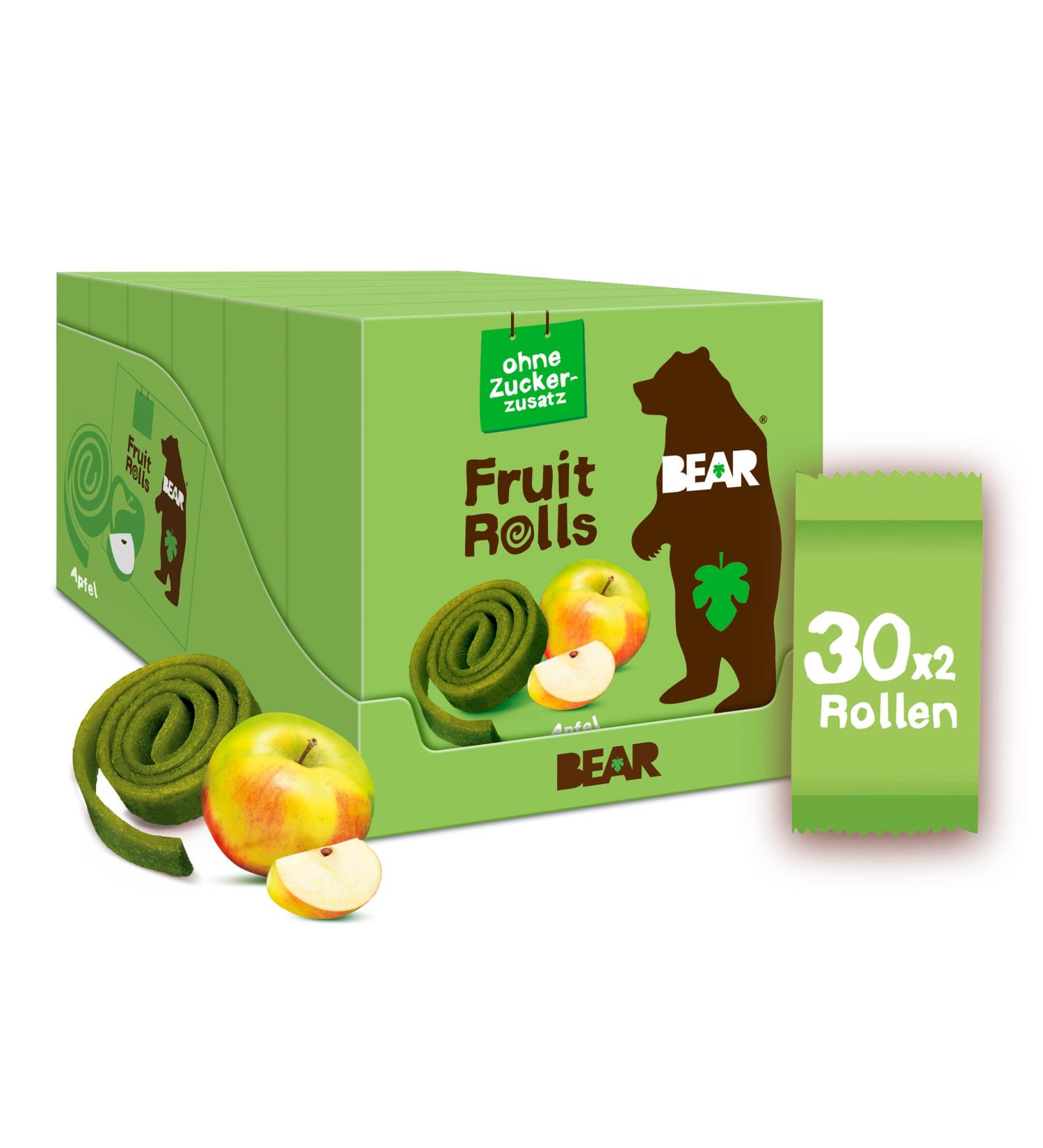 Buy Bear Fruit Rolling Apple - 100% Natural No Added Sugar Healthy Snack | 30 Bags x 20g | Ideal for Kids & Adults | 600g Green - Buy Online on SooperMarket.com