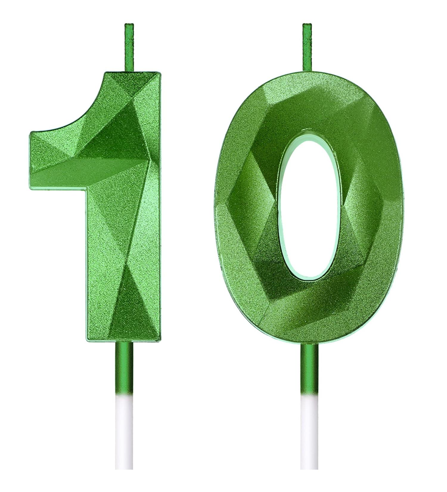 10th Birthday Number Candles - Happy Birthday Cake Topper Decoration in Green - Buy Online on SooperMarket.com