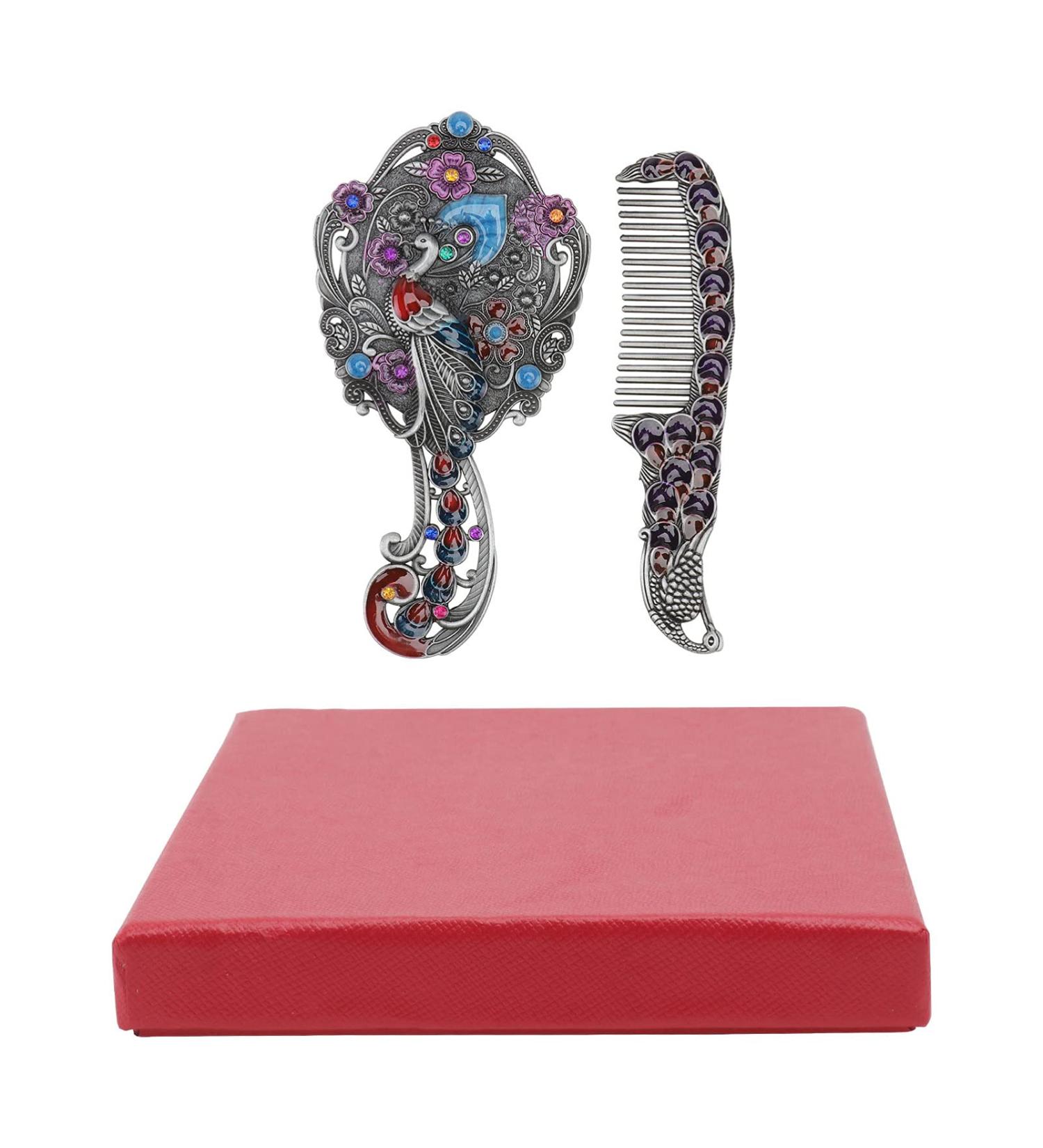 Uonlytech Vintage Handheld Magnifying Mirror Set - Antique Vanity Mirror and Comb Gift for Women and Girls - Buy Online on SooperMarket.com