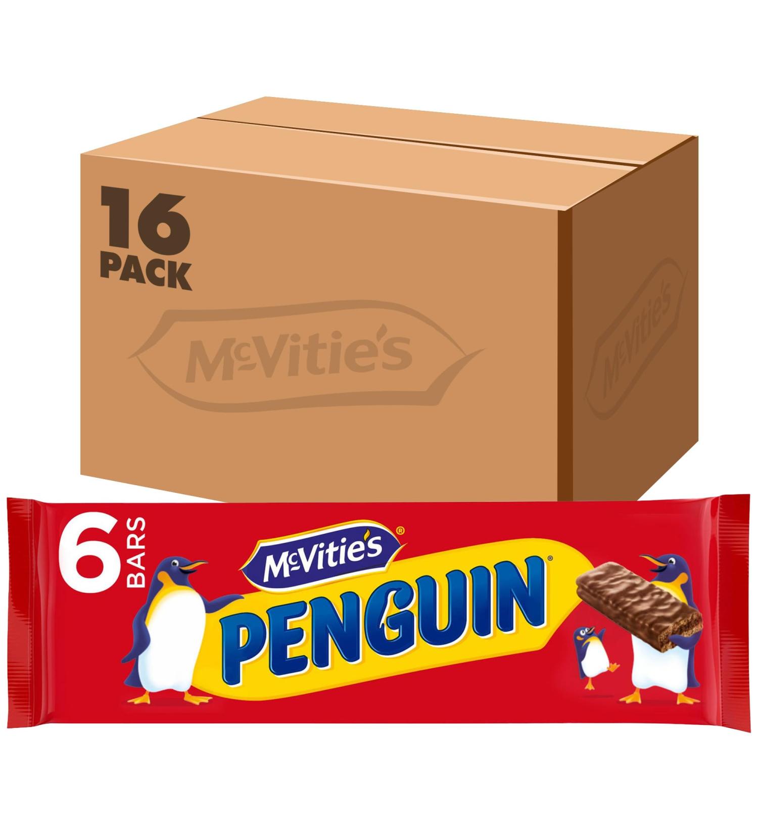 McVities Penguin Milk Chocolate Biscuit Bar 6 Pack (16 Packs of 6) 147.6g (Pack of 16)