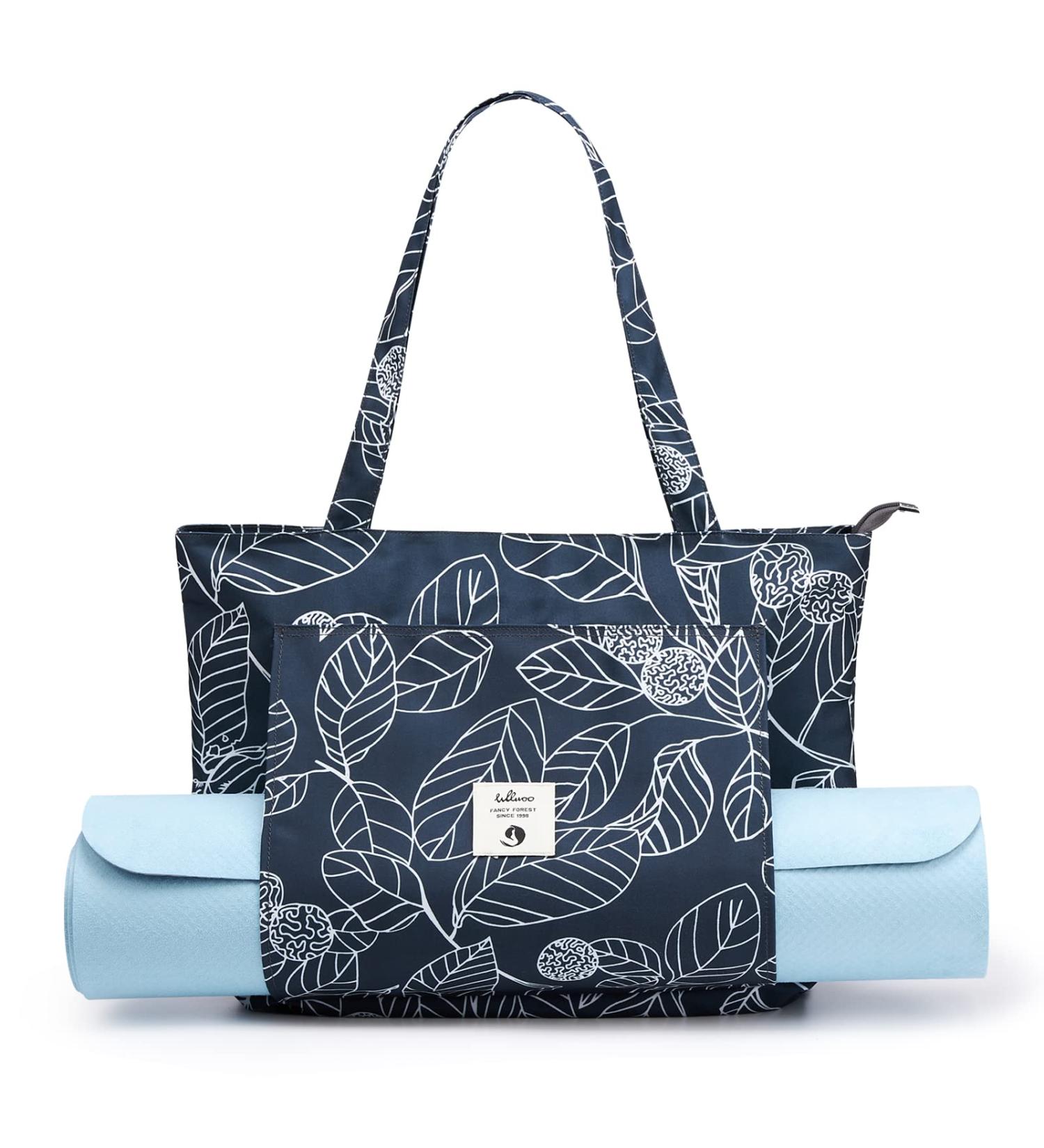 WLLWOO Yoga Bag for Women | Canvas Tote Mat Carrier for Pilates | Travel Beach Workout Leaf Design - Buy Online on SooperMarket.com