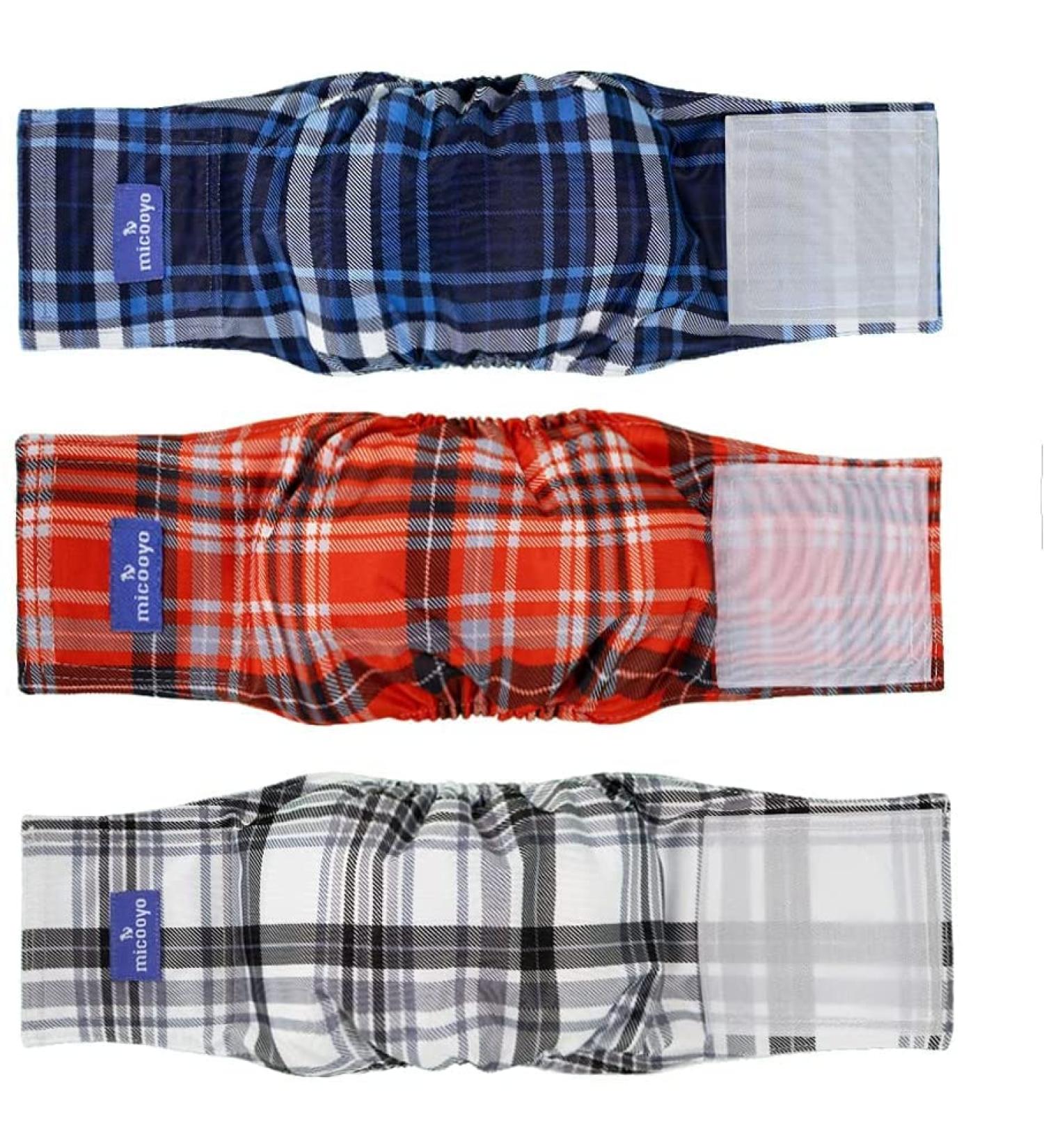 Micoooyo Washable Abdominal Bandage for Male | Reusable Dog Diapers | Suctionable Doggy Wraps with Adjustable Closure - XXLarge (3-Pack | Red Blue & Gray) - Buy Online on SooperMarket.com