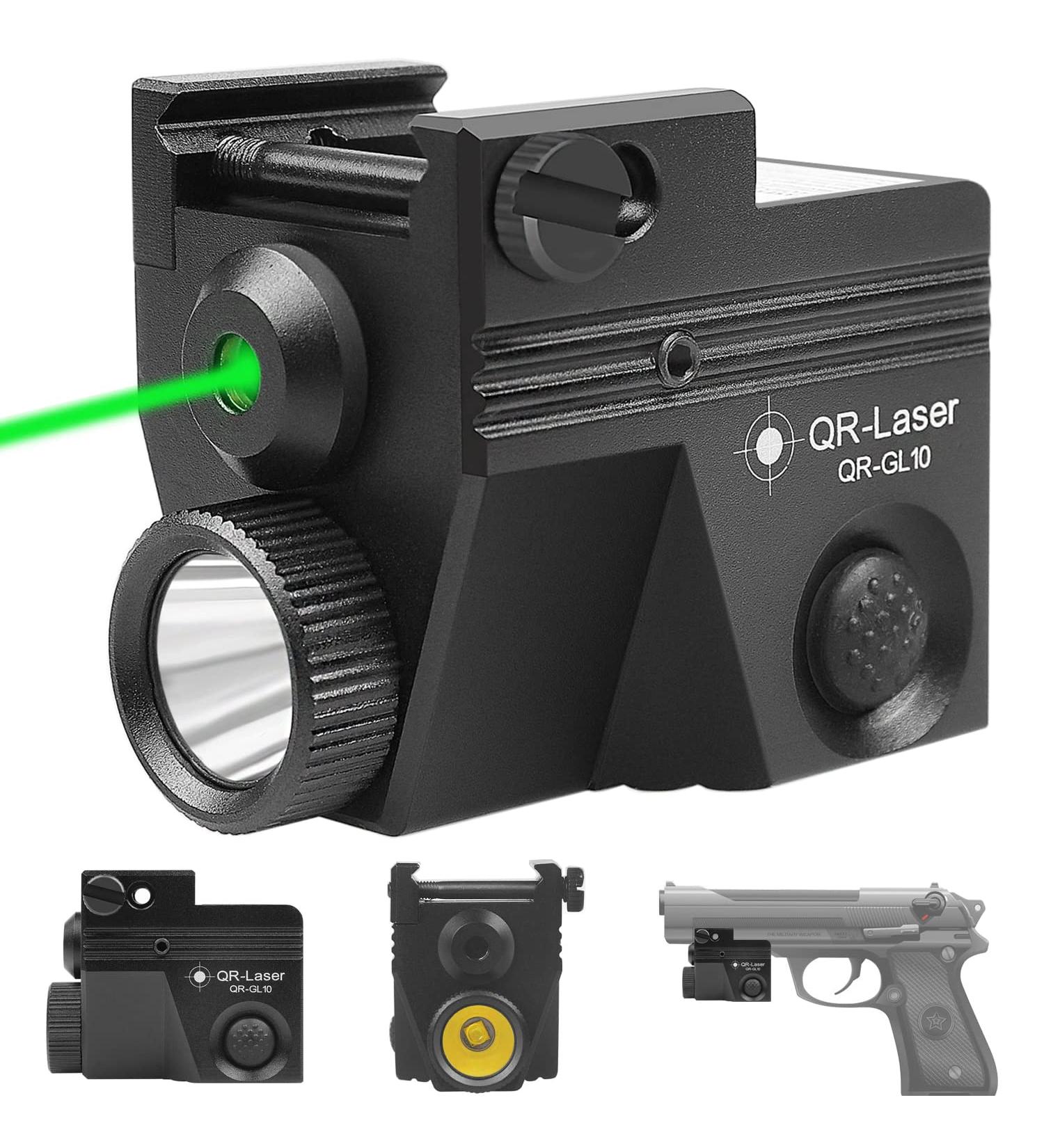 QR-Laser Green Laser Sight Gun Light Combo | 500 Lumens USB Rechargeable Flashlight | Strobe Function | For Pistols & Handguns | Upgraded GL10 - Buy Online on SooperMarket.com