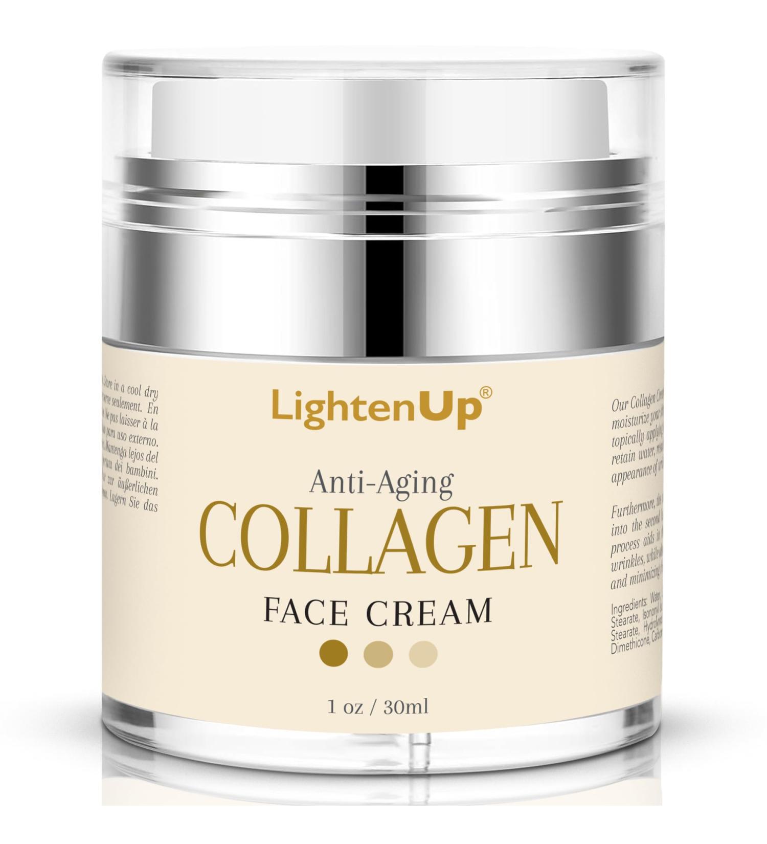 LightenUp Collagen Cream - Anti-Aging Moisturizer with Hyaluronic Acid for Face & Neck Fine Lines & Age Spots 1 fl oz Made in USA - Buy Online on SooperMarket.com