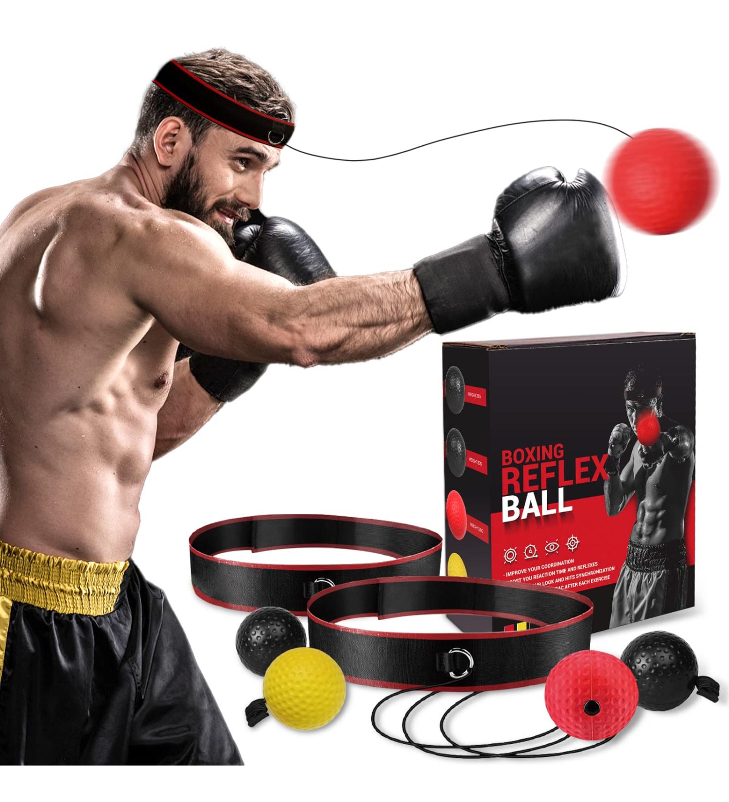 KTEBO Boxing Reflex Ball Headband Set - 4 Boxballen, 2 Adjustable Headbands - Improve Proficiency, Beginner Friendly - Boxing Gifts for Men - Buy Online on SooperMarket.com