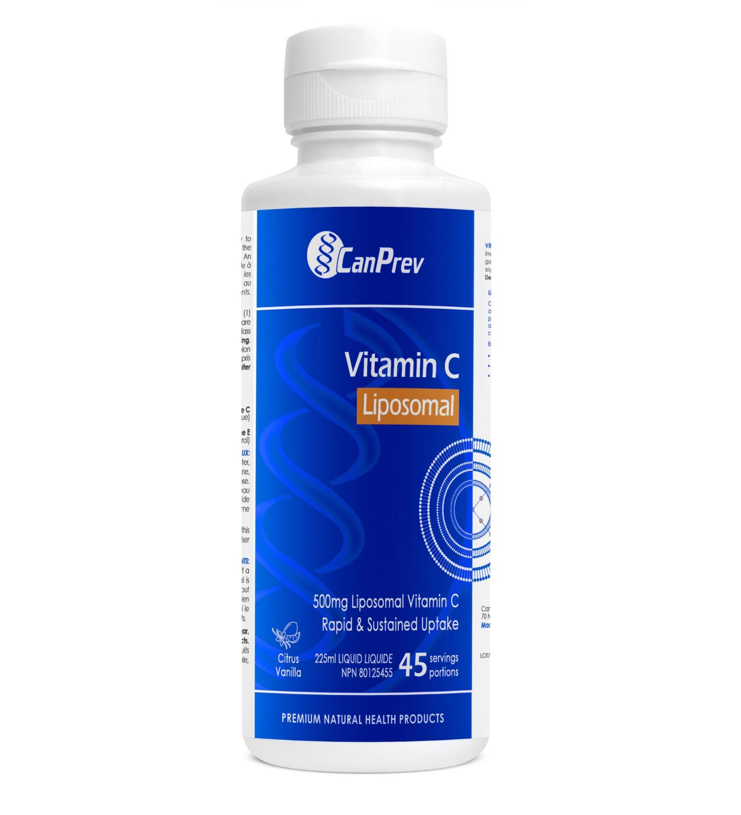 CanPrev Liposomal Vitamin C 500mg with Vitamin E 10 IU 225ml - Citrus Vanilla Flavor - Liquid Vitamin C Complex - Enhanced Absorption - Antioxidant Supplement - Maintenance of Bones Teeth & Gums - Buy Online on SooperMarket.com