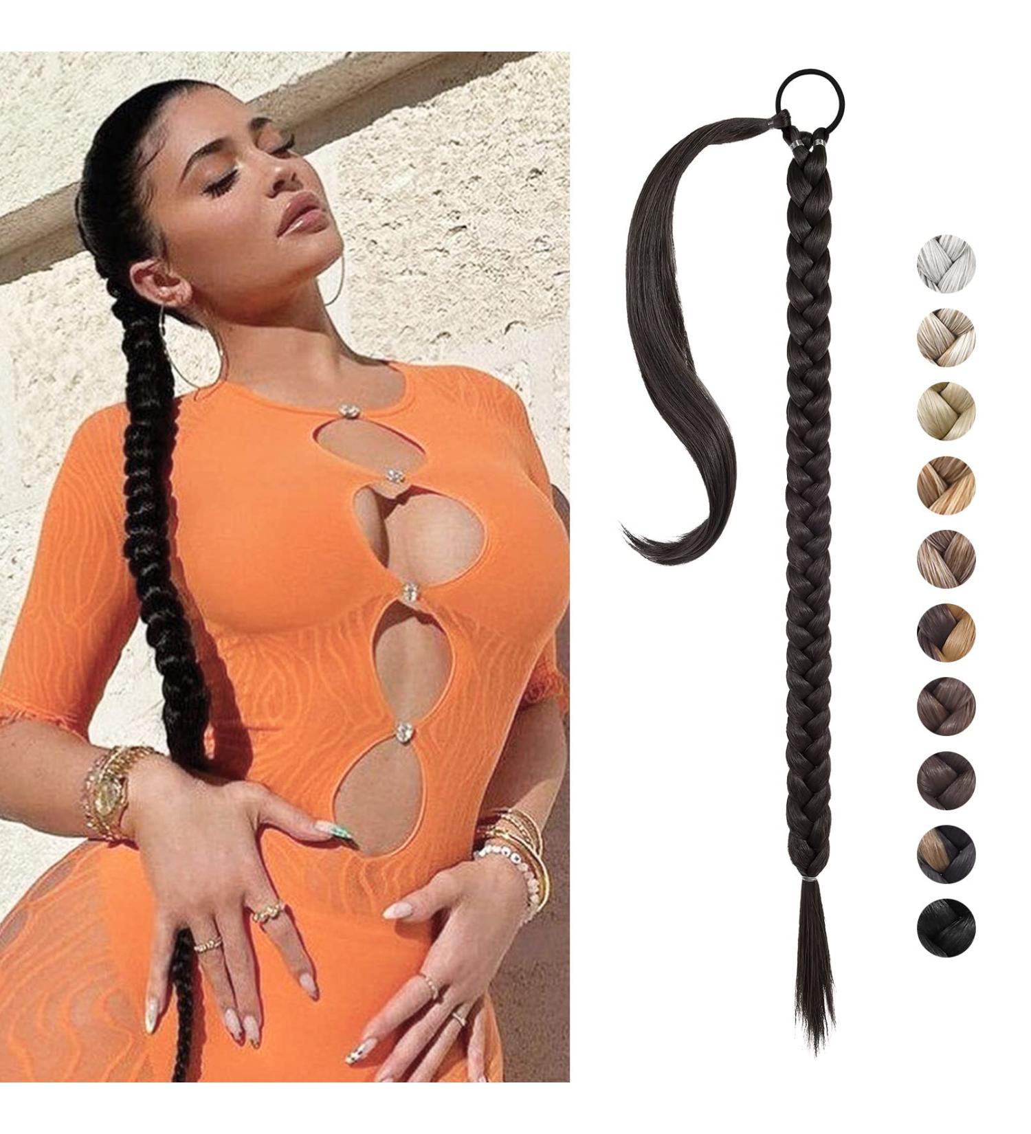 REECHO DIY Braid Ponytail Extension | Long Straight Wrap Around Synthetic Hairpiece - Black Brown 26 Inch | For Women | 140g - Buy Online on SooperMarket.com
