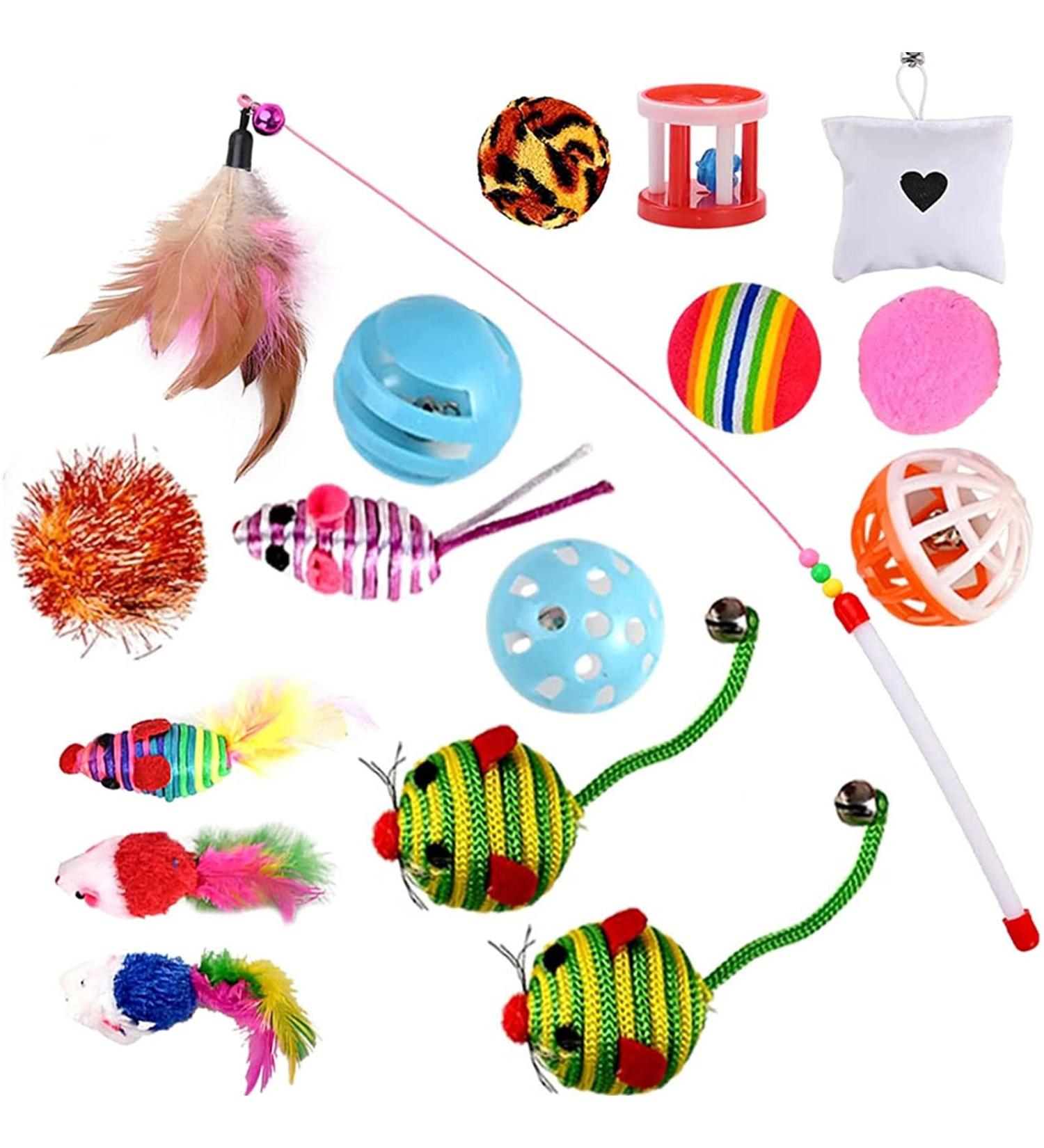GOLDGE Cat Toys Kitten Toys for Indoor 16 Pcs Cat Interactive Toys Includes Cats Catnip Balls Mice Feathers Wand Toys Set Gift for Cat and Kitty - Buy Online on SooperMarket.com