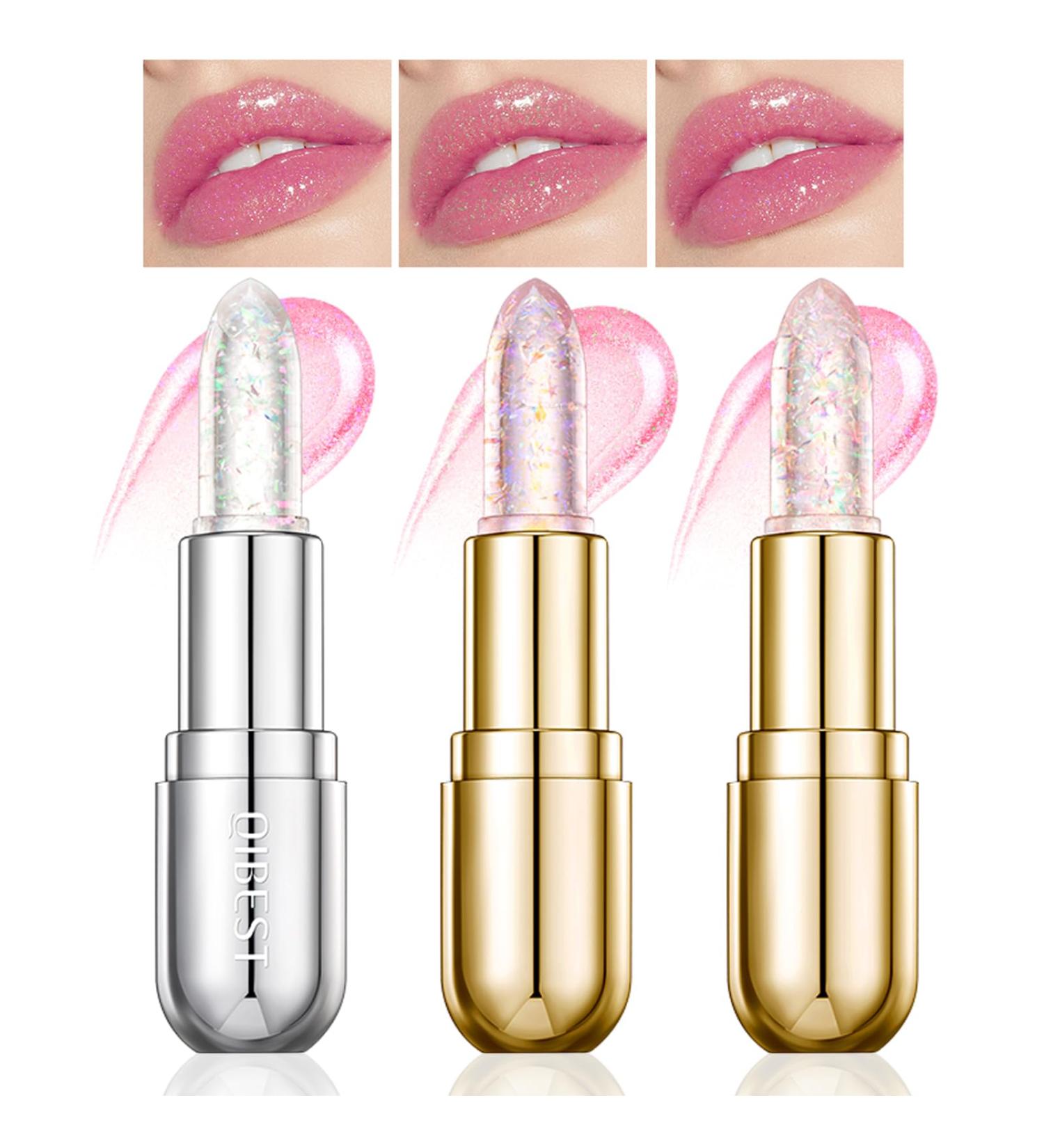 Shop Aderier 3PCS Glimmer Balm - Vegan pH Color Changing Lip Balm & Glitter Confetti | Hydrate & Plump Pink Shimmer Lipstick - International Shipping Available - Buy Online on SooperMarket.com