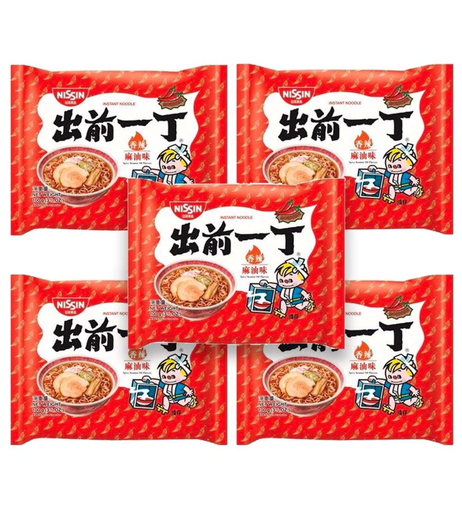 Nissin Spicy Sesame Oil Flavour Demae Ramen Instant Noodles 100g (Pack of 5)