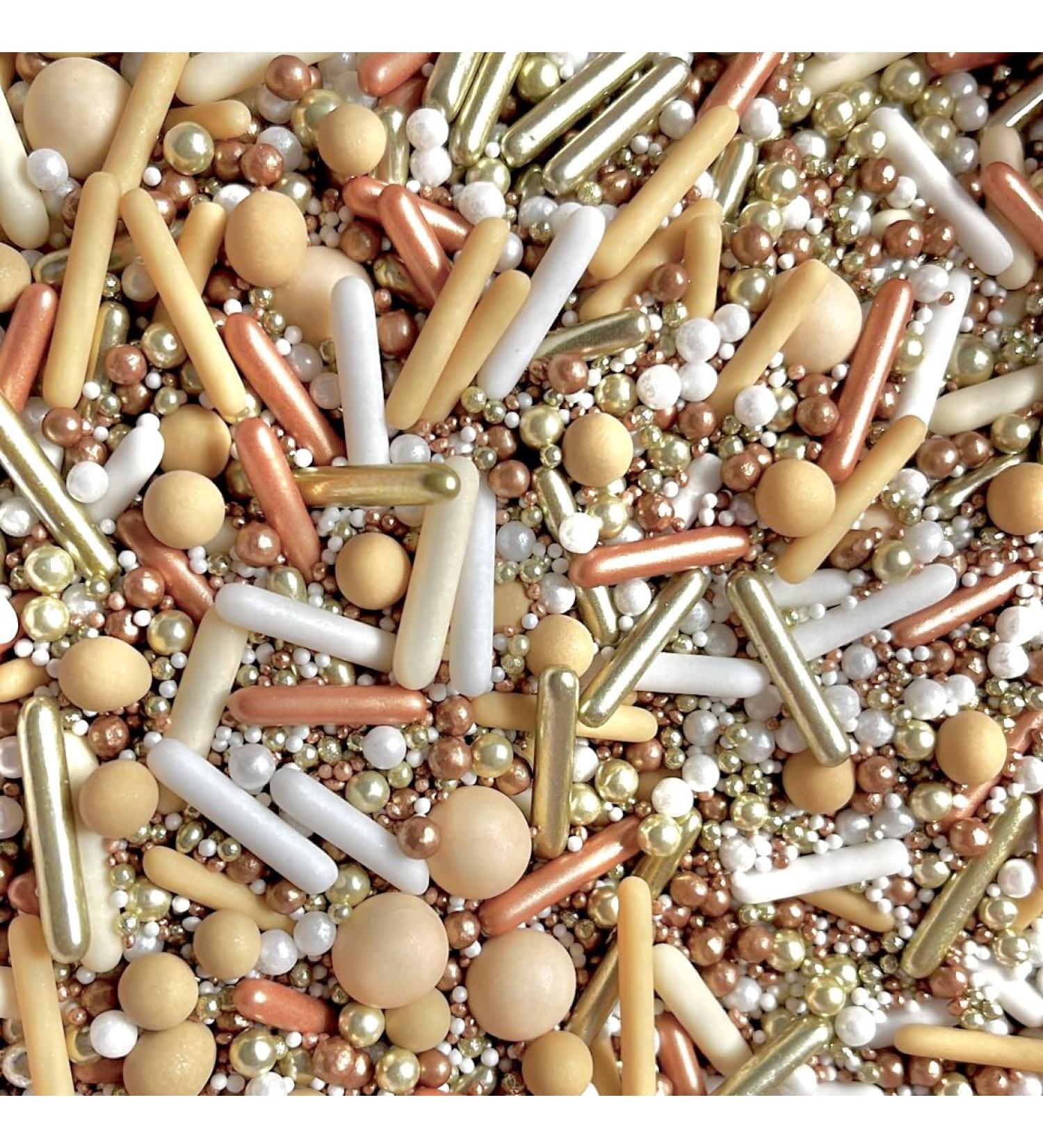 Gold rose gold white beige neutral nudes Metallic Sprinkles chocolate balls edible cupcake cake toppers biscuits pearls decoration 100s 1000s wedding baby shower hen party bridal baking GOLDEN HOUR