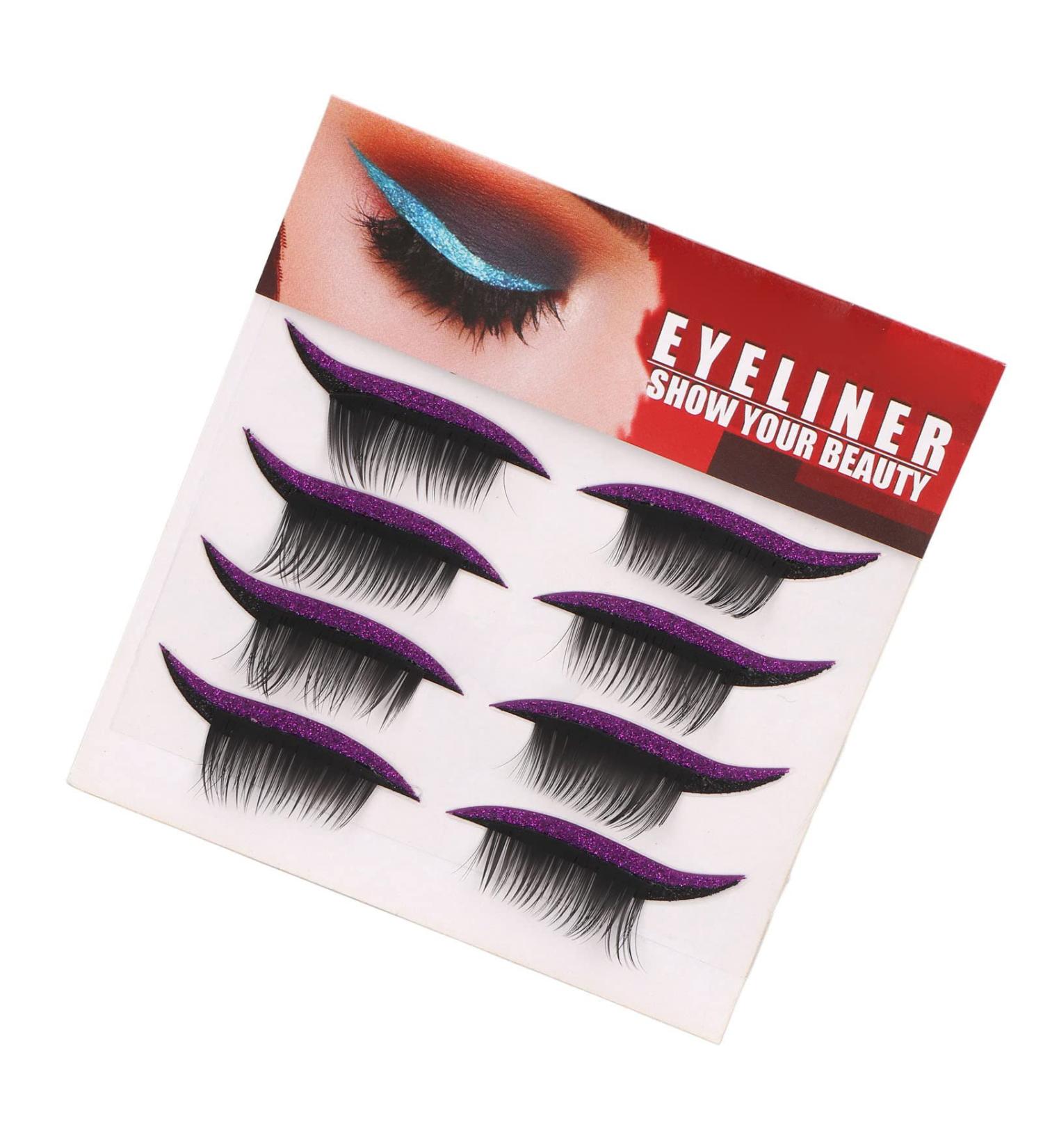 Eyelash Stickers Set 4 Pairs Reusable Waterproof Self Adhesive Glitter Easy to Use Makeup Bold Colors Black Wide Application (Purple) - Buy Online on SooperMarket.com
