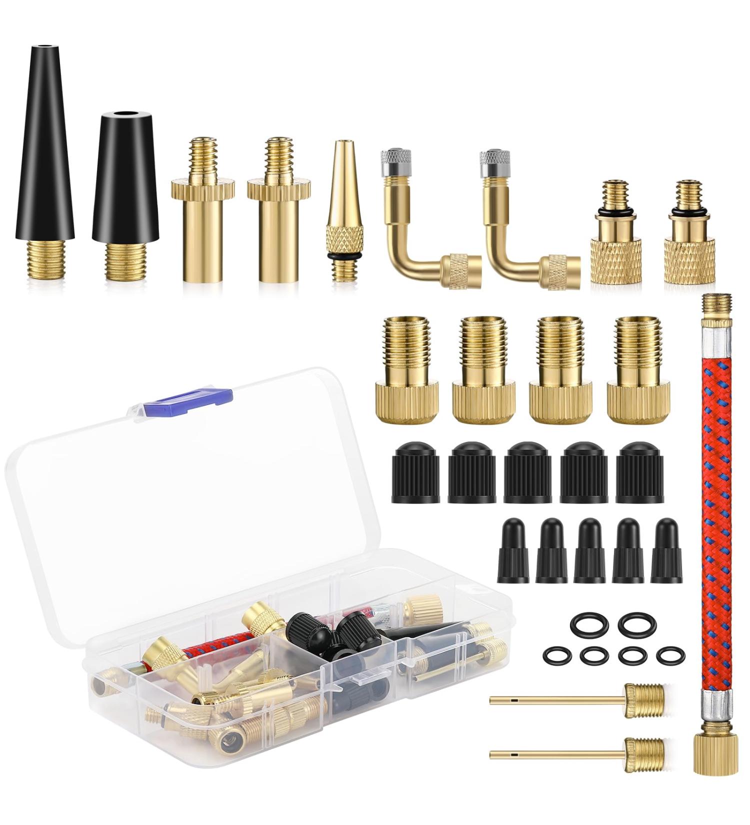 Kasanni 32-Piece Bicycle Valve Adapter Set | DV SV AV French Valve Adapters | Compatible with Air Pumps & Compressors - Buy Online on SooperMarket.com