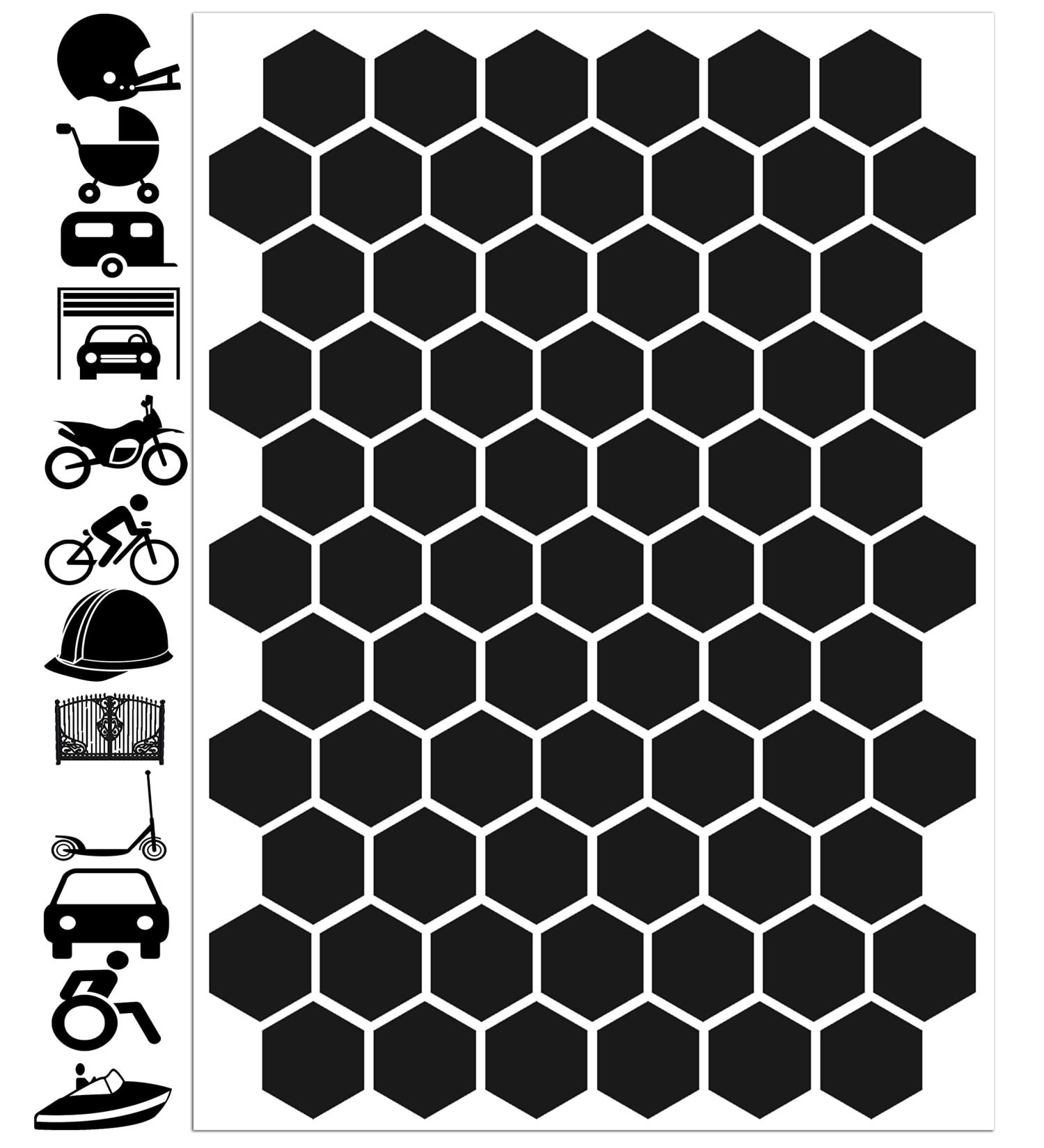 Biomar Labs Hexagon Reflective Stickers Set - 71 Self-Adhesive Bike Safety Reflectors (Black) - Premium Reflex Film for Enhanced Visibility - Buy Online on SooperMarket.com