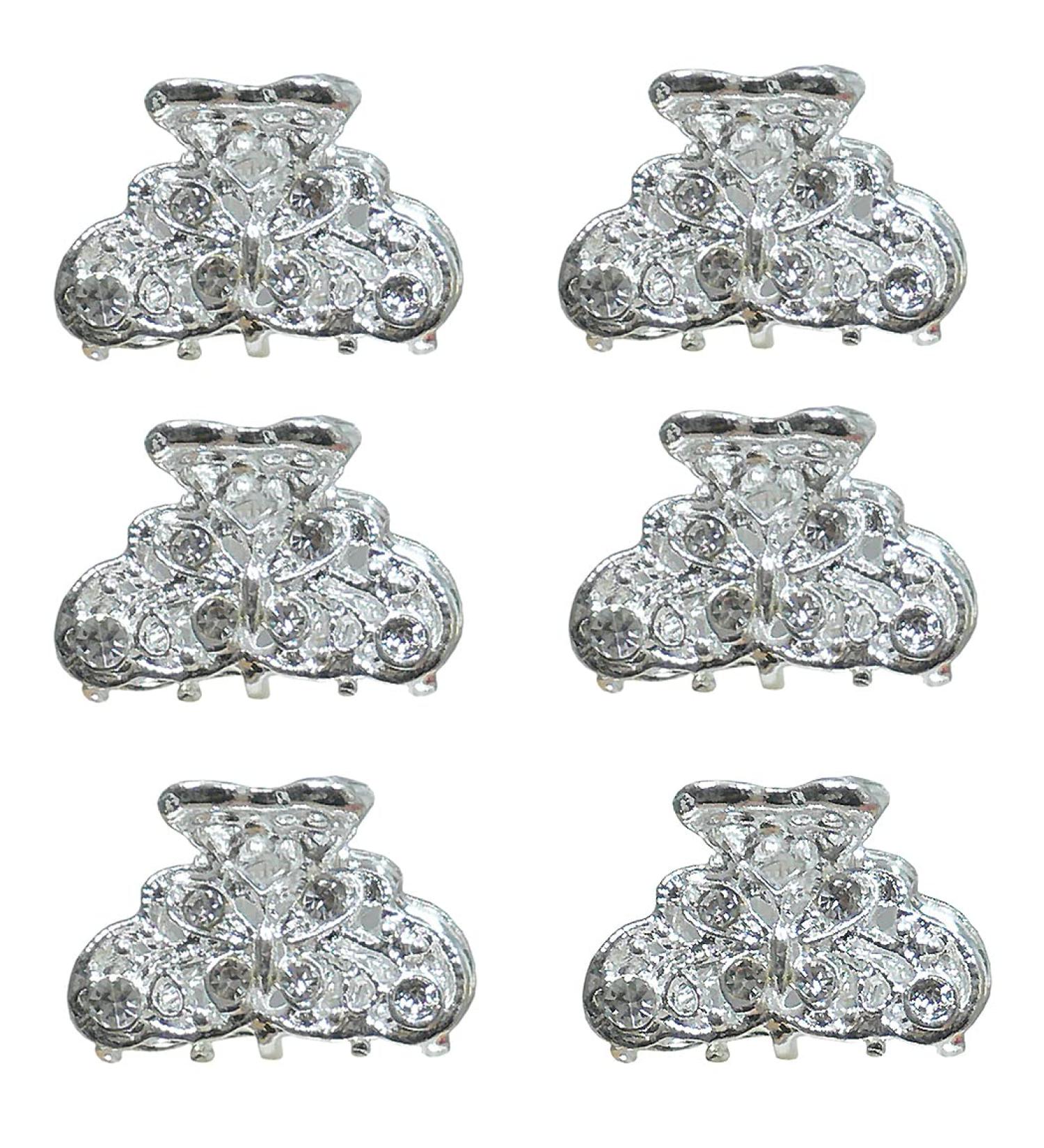 Set of 6 Mini Hair Claws with Sparkly White Crystals - Bridal Claw Clips in Silvery White Trim - Buy Online on SooperMarket.com