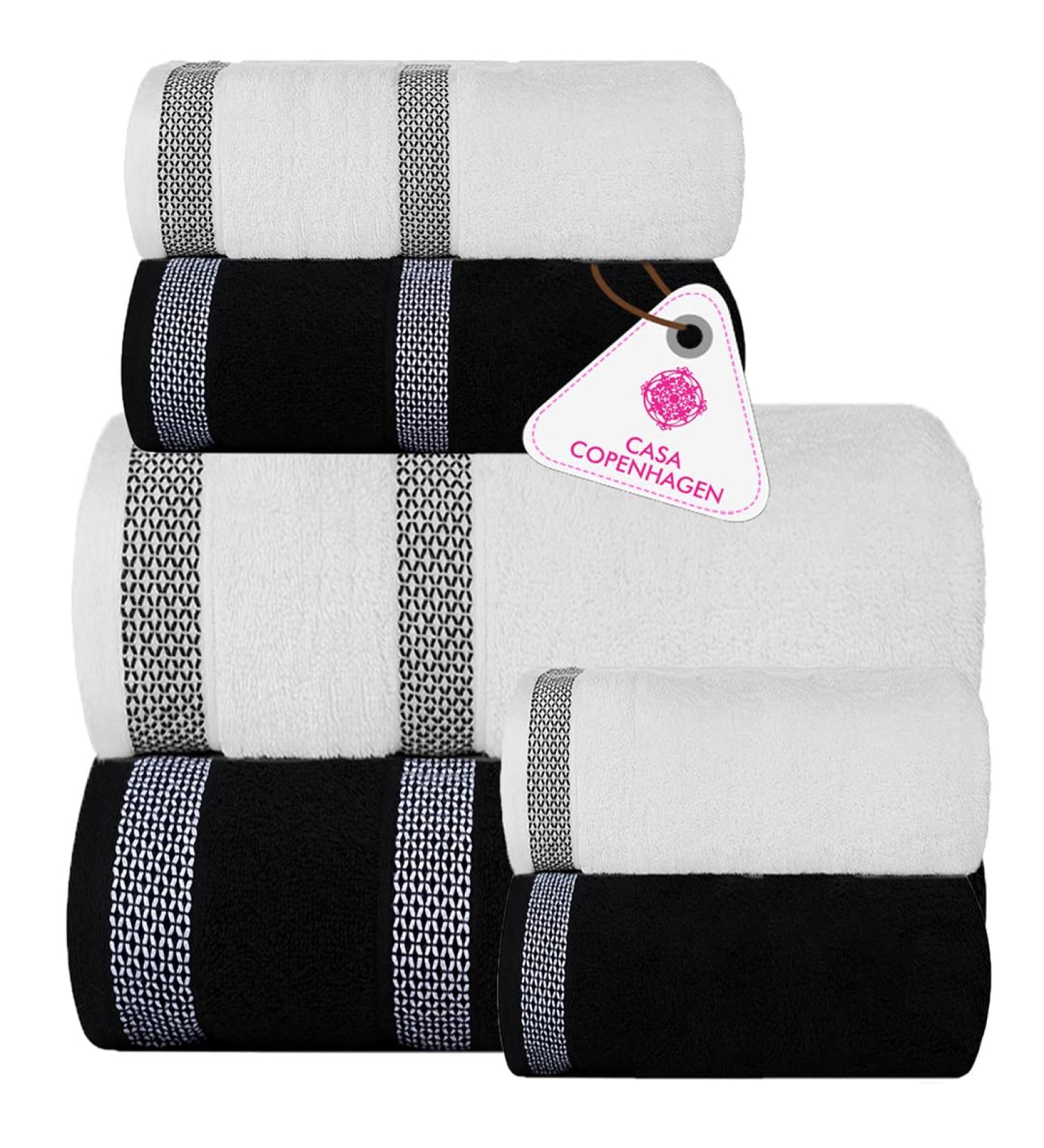 CASA COPENHAGEN Solitaire 600 GSM 6-Piece Towel Set - Egyptian Cotton, White + Black - Buy Online on SooperMarket.com