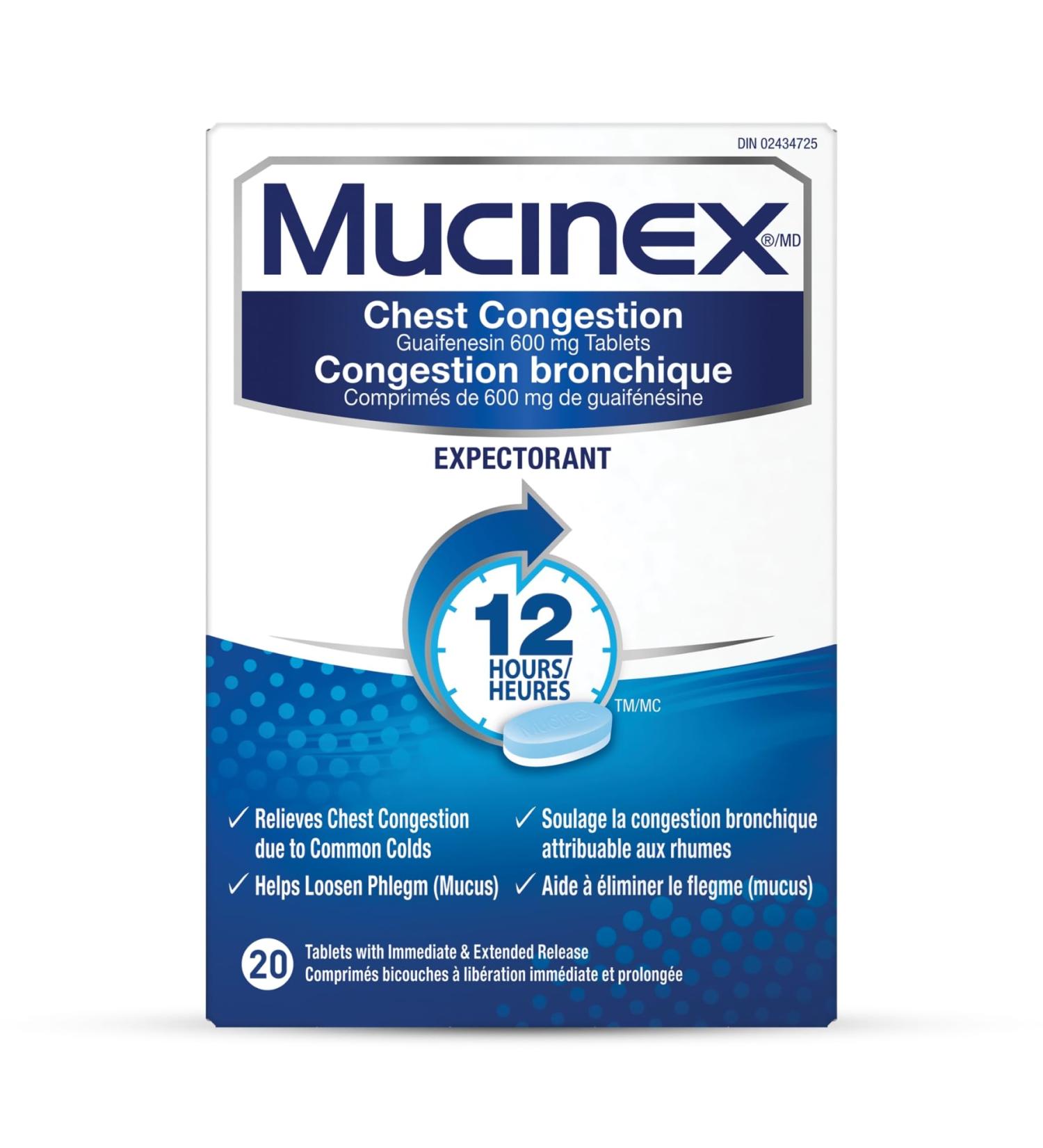 Mucinex Chest Congestion Guaifenesin 600 mg Tablets Expectorant (Cough Medicine) 20 Count - Buy Online on SooperMarket.com