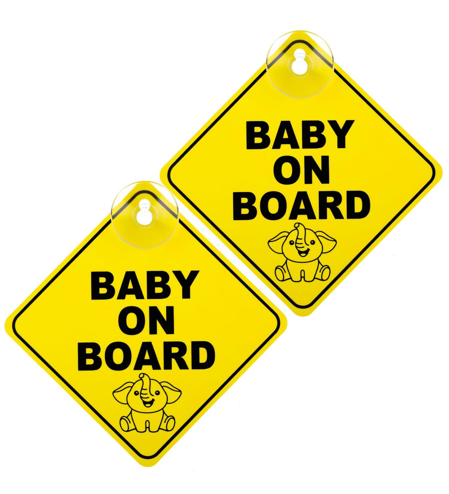 Bewudy 2 PCS Baby on Board Car Warning Sign - Elephant Design | Reusable Baby in Car Sticker with Suction Cups - Buy Online on SooperMarket.com