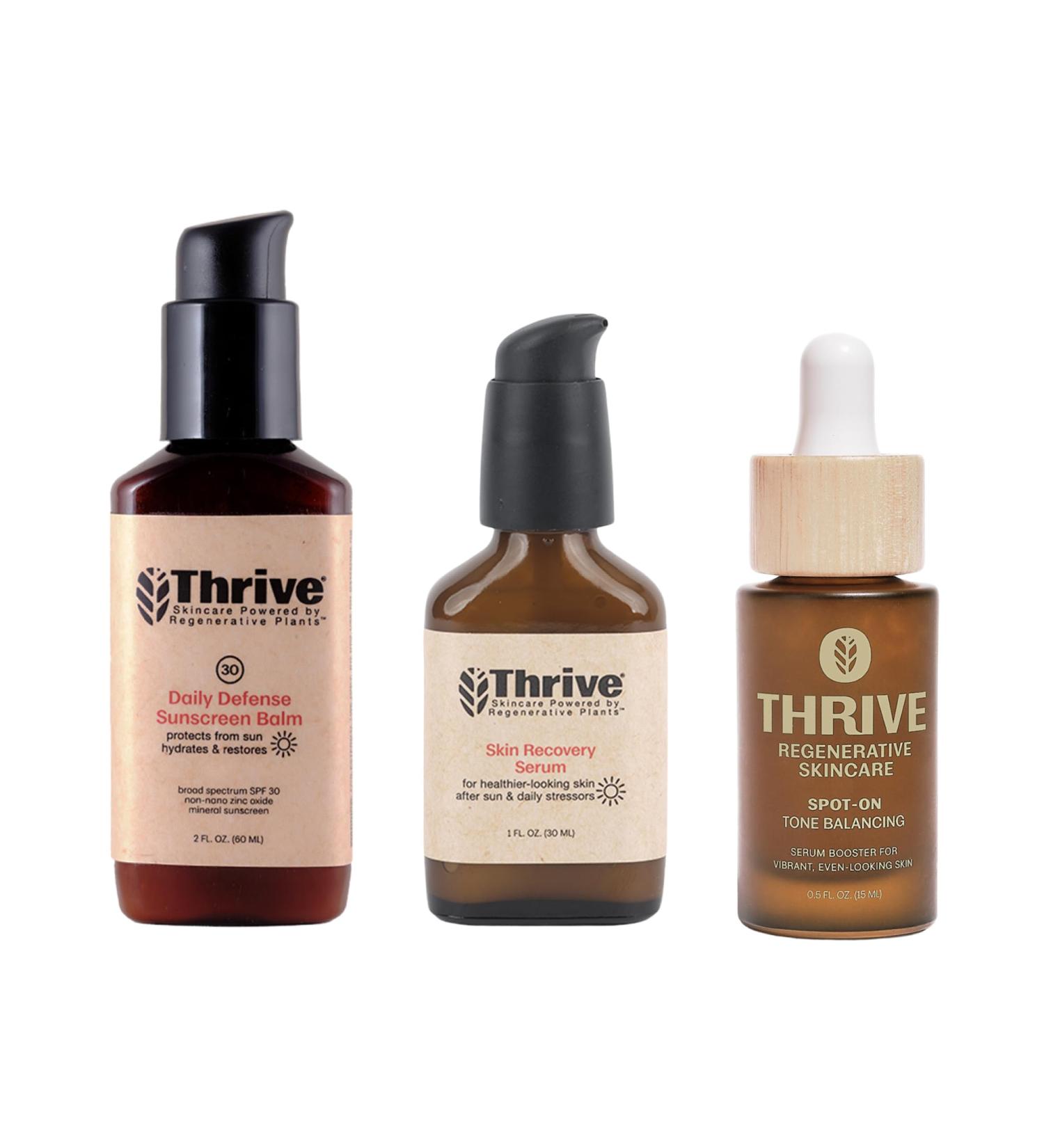Thrive SPF30 Protect & Restore Superplant Skin Care Set | Vegan Mineral Sunscreen & Serums | USA-Made Gift Set - Buy Online on SooperMarket.com