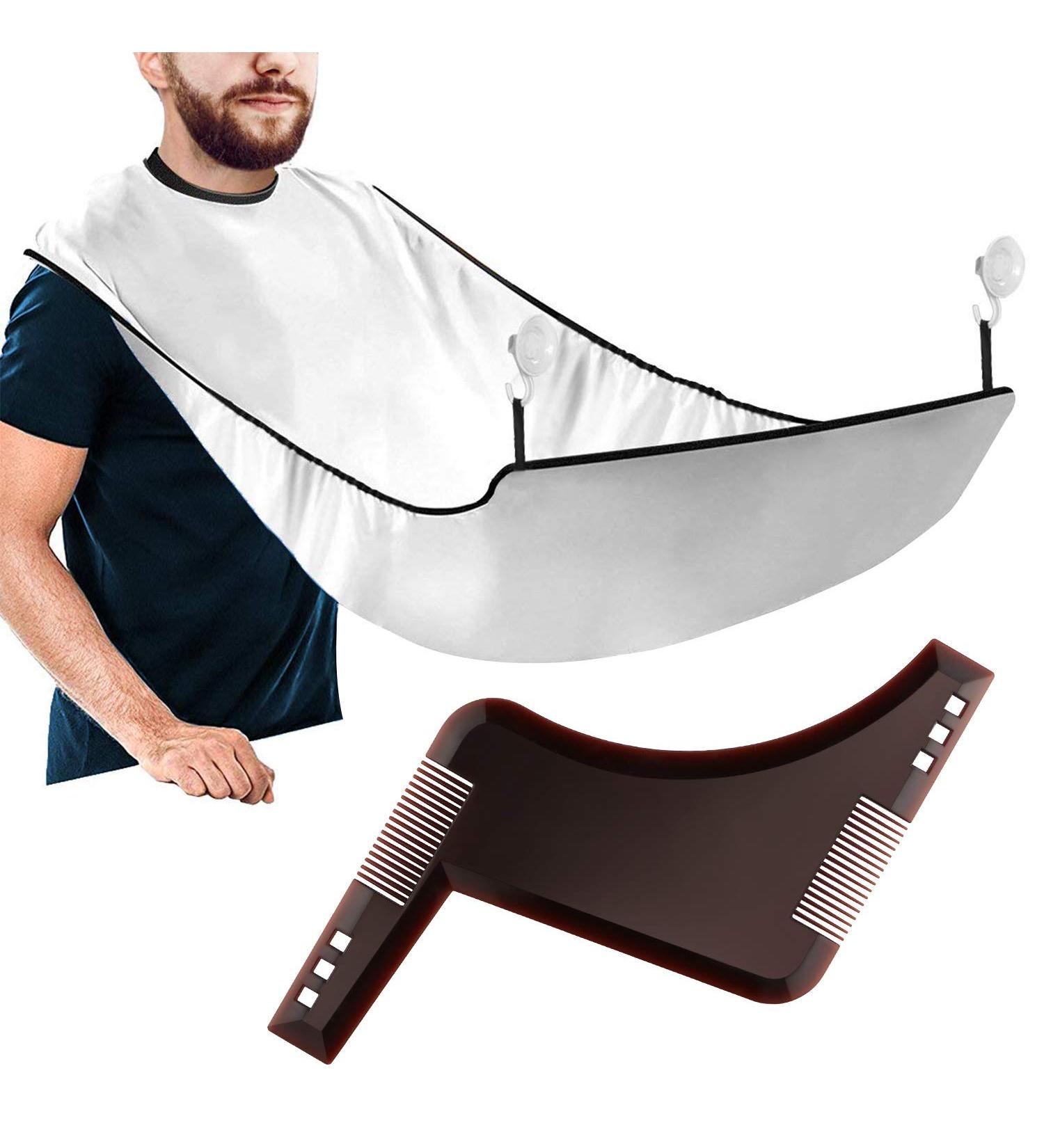 Singwow 2-in-1 Beard Shaping Tool & Shaving Bib Set - Grooming Template + Apron | Ultimate Gift for Men's Beard Trimming Kit - Buy Online on SooperMarket.com