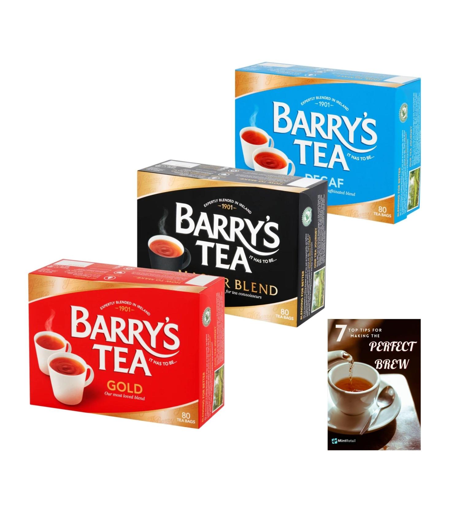 Barrys Tea Bags Tea Selection Bundle - 240 Tea Bags with Barry's Tea Gold Blend Barrys Tea Master Blend and Barrys Tea Decaf Blend Including Mint Retail Perfect Brew Guide - Buy Online on SooperMarket.com