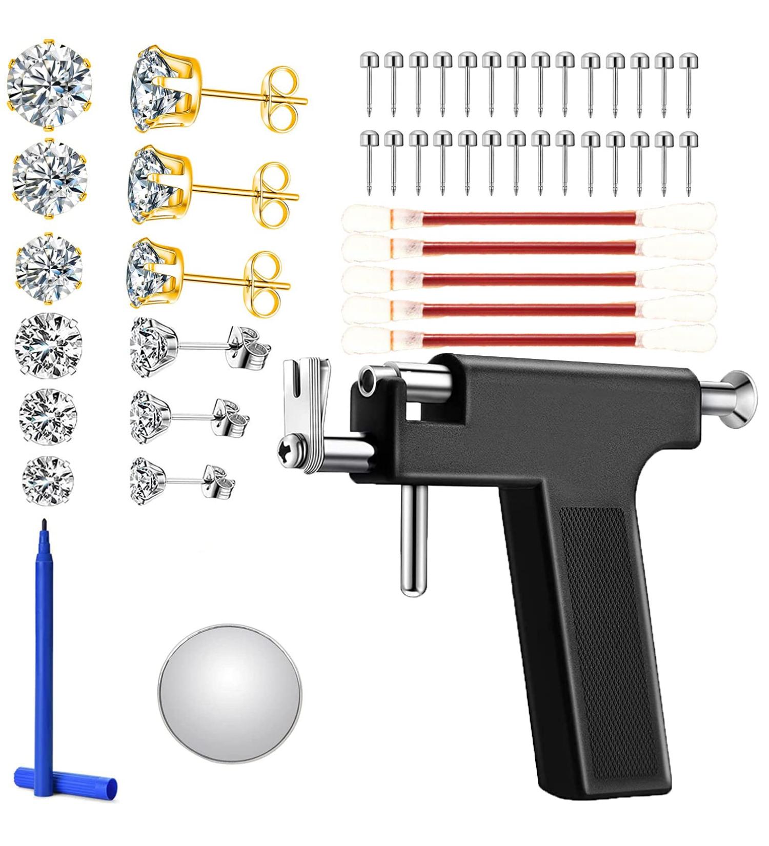 Stainless Steel Ear Piercing Gun Kit with Iodophor Swab - Salon Quality Piercing Tool Set for Nose, Navel, and Ears - Buy Online on SooperMarket.com