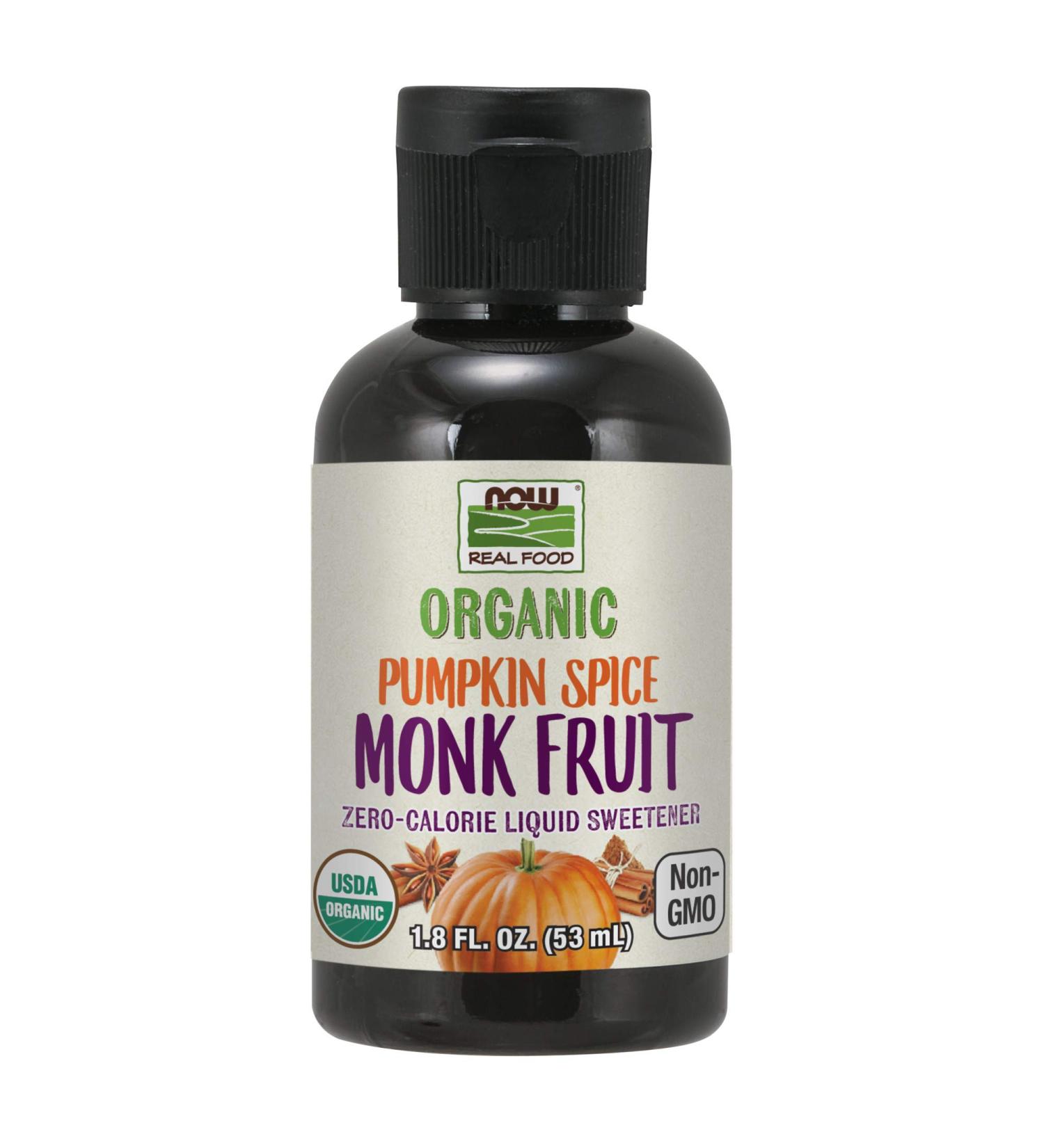 Now Foods Organic Monk Fruit Sweetener Pumpkin Spice | Zero-Calorie Liquid 1.8 fl oz - Buy Online on SooperMarket.com