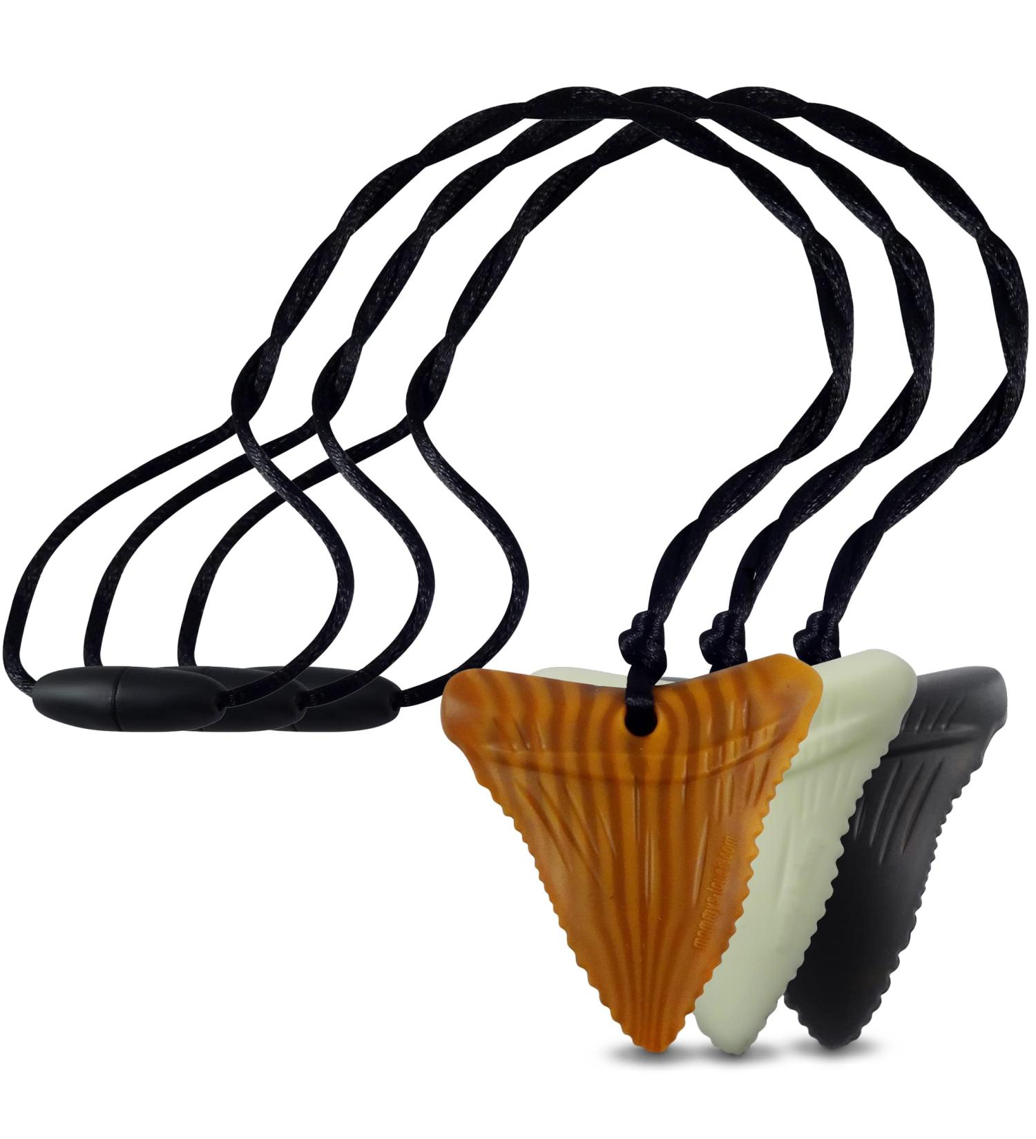 Mommy's Touch Shark Tooth Silicone Teething Necklaces - 3-Pack for Special Needs Kids - Black, White & Wood Design - Buy Online on SooperMarket.com