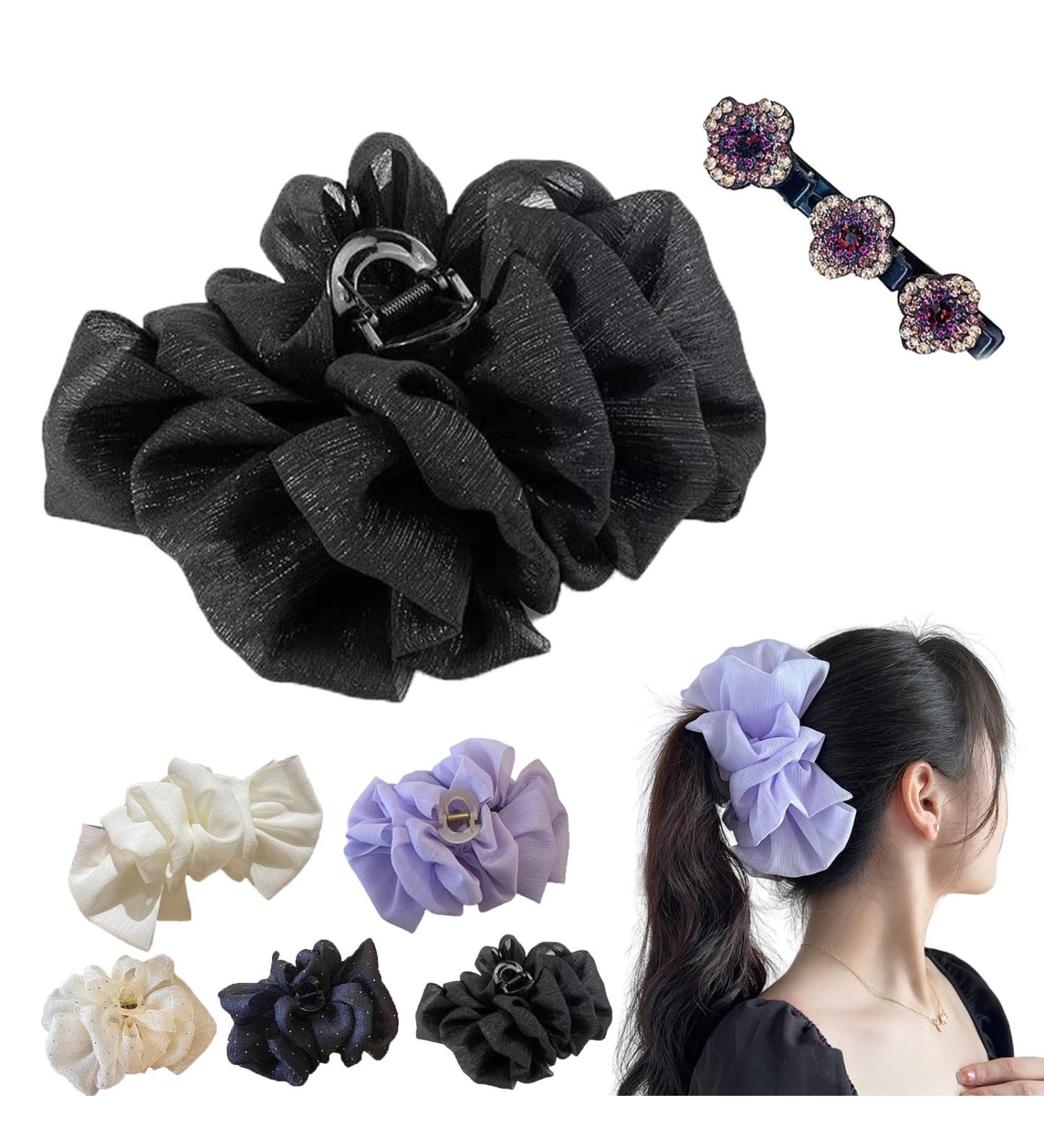 TYGHBN Bow Bubble Clips Chiffon Silk Hair Clips Large Chiffon Claw Clip Hair Bow Plastic Hair Claw Clips Fabric Floral Bows Claw Clip for Thick Long Hair (Black-A) - Buy Online on SooperMarket.com