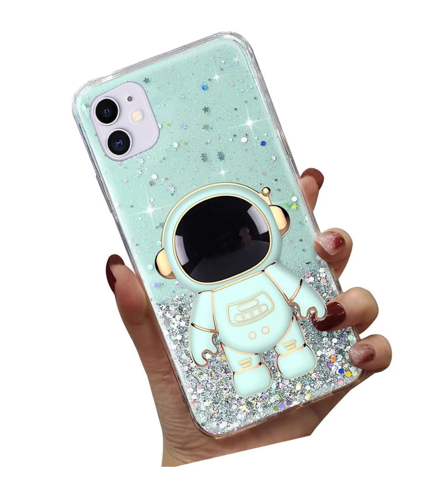 Buy Tivenfezk Nadoli iPhone 12 Astronaut Hidden Stand Case - Glitter Soft Silicone Cover in Green | International Shipping - Buy Online on SooperMarket.com