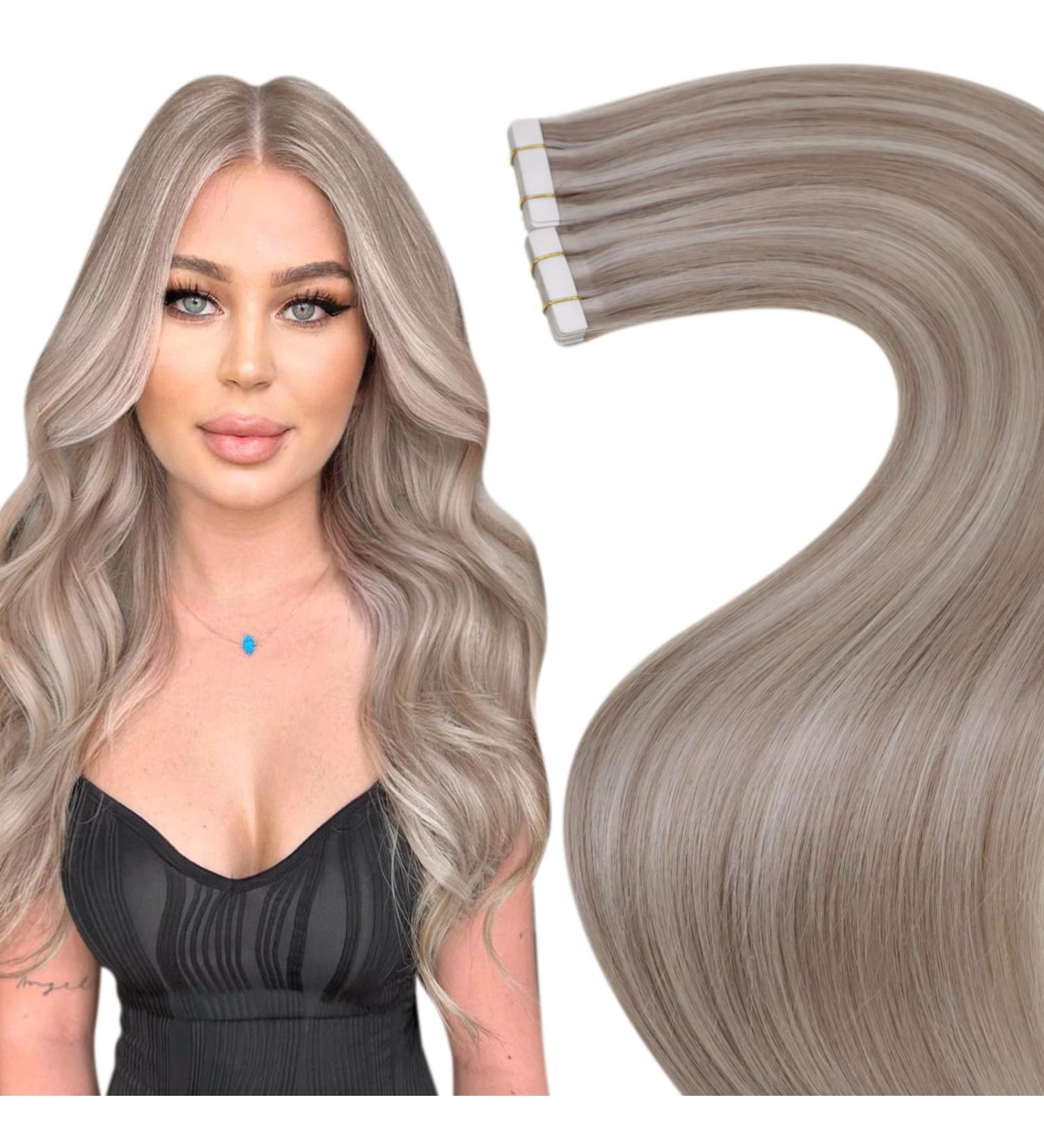 Shop Laavoo Invisible Real Hair Extensions | Blond Highlight Tape-In | Remy Human Hair | 50g 20pcs 45cm - #19/60 - Buy Online on SooperMarket.com