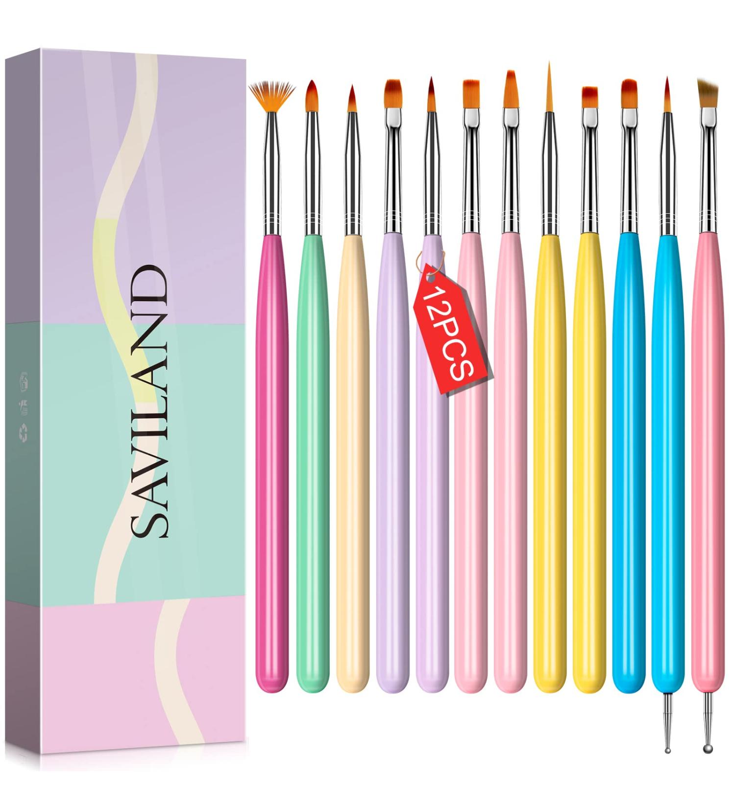 Saviland 12pcs Professional Nail Art Brush Set for DIY Gel Nail Design - Double-End Dotting & Painting Brushes for Nail Extension, Liner, & Pens - Buy Online on SooperMarket.com
