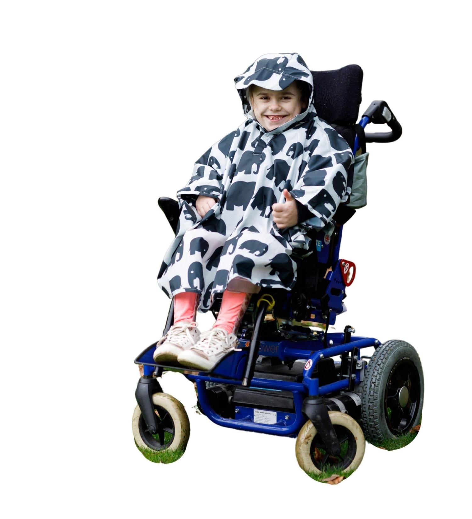 BundleBean Kids Wheelchair Poncho - Waterproof Rain Poncho for Ages 4-11 Years - Universal Fit with Peaked Hood - Grey Elephant - Buy Online on SooperMarket.com