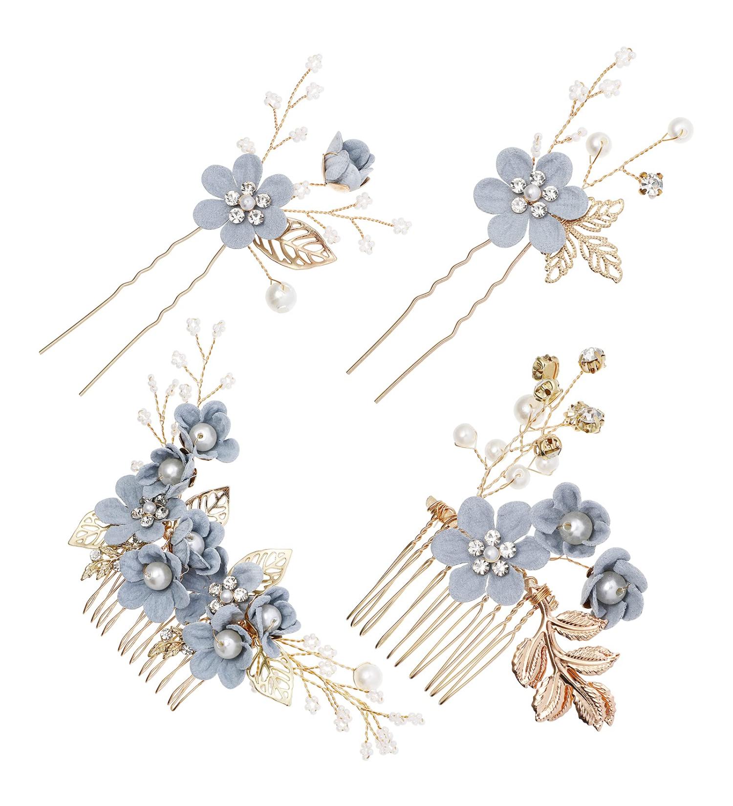 Toyvian 4pcs Rhinestone Hair Combs - Floral Bridal Headpiece with Crystals - Elegant Wedding & Evening Hair Accessories (Blue) - Buy Online on SooperMarket.com