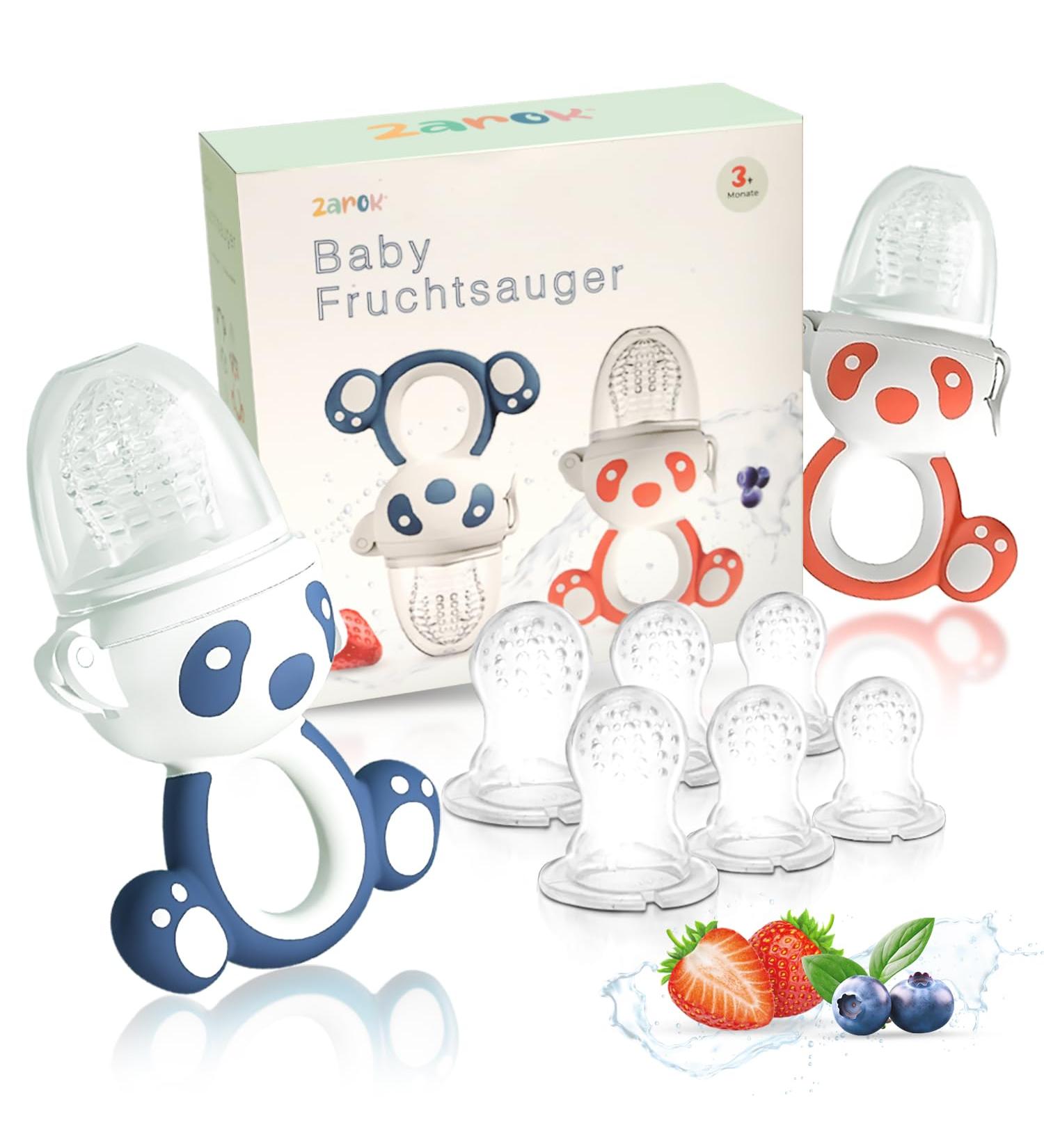 Zarok BPA-Free Fruit Sucker for Babies | Baby Dental Aid & Bite Ring | 2 Pieces Blue/Orange | Safe Baby Accessories for 3 Months+ - Buy Online on SooperMarket.com