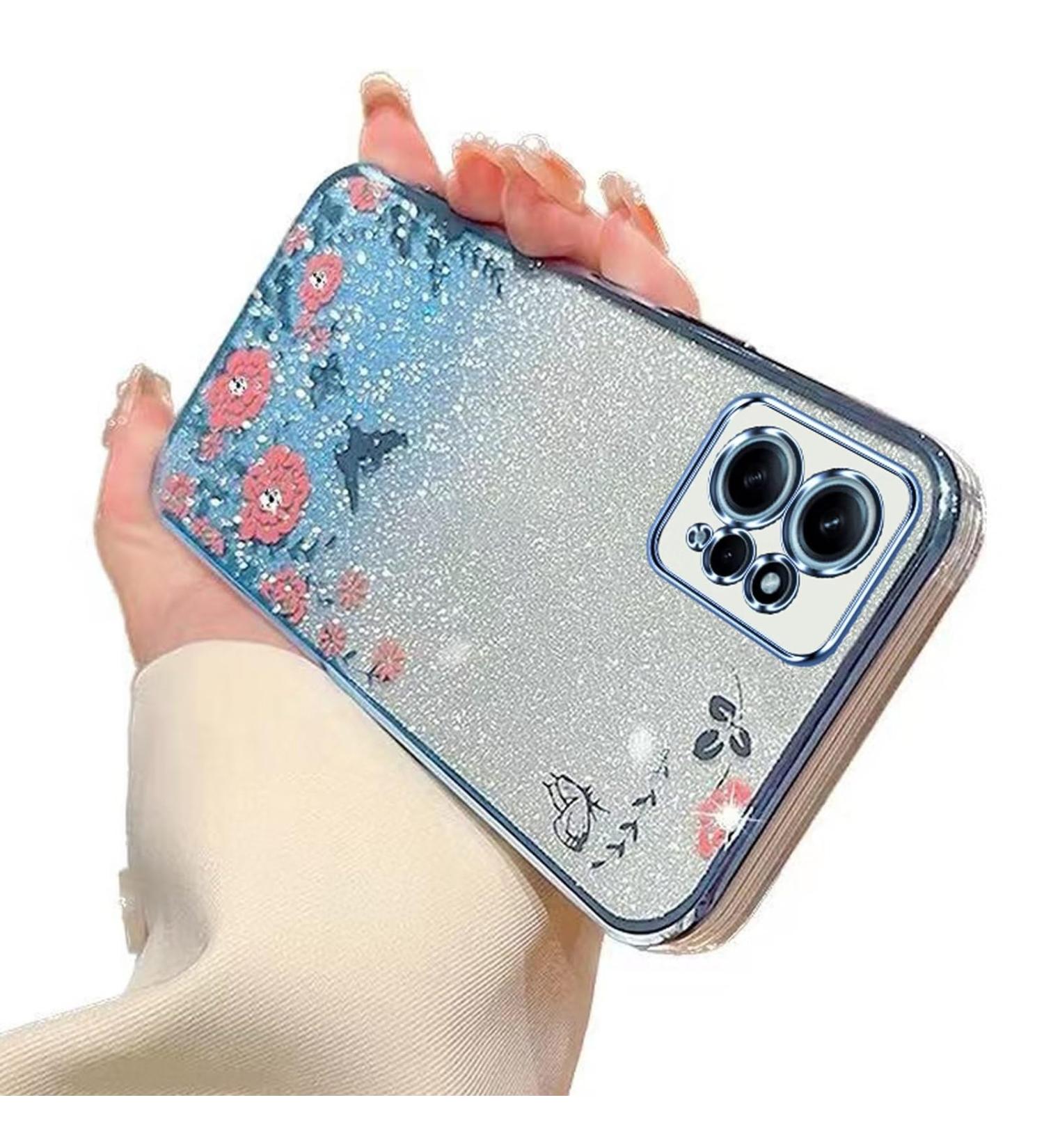 Buy Tivenfezk Nadoli Glitter Diamond Case for Xiaomi Redmi Note 12 4G - Sparkle Flower Butterfly Soft Silicone Protective Cover in Blue - Buy Online on SooperMarket.com