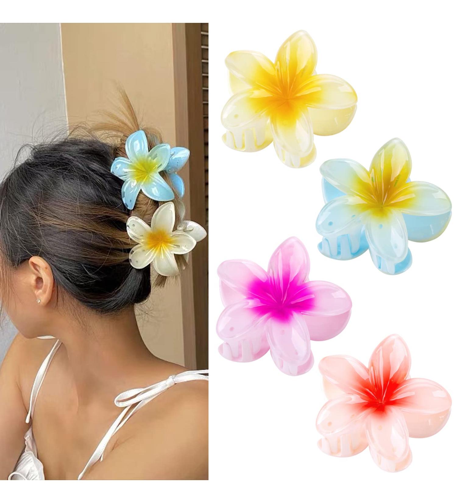 4 Pieces Hawaii Hair Clip Flowers - Beach Hair Accessories for Girls & Women | Perfect for Parties & Vacations - Buy Online on SooperMarket.com