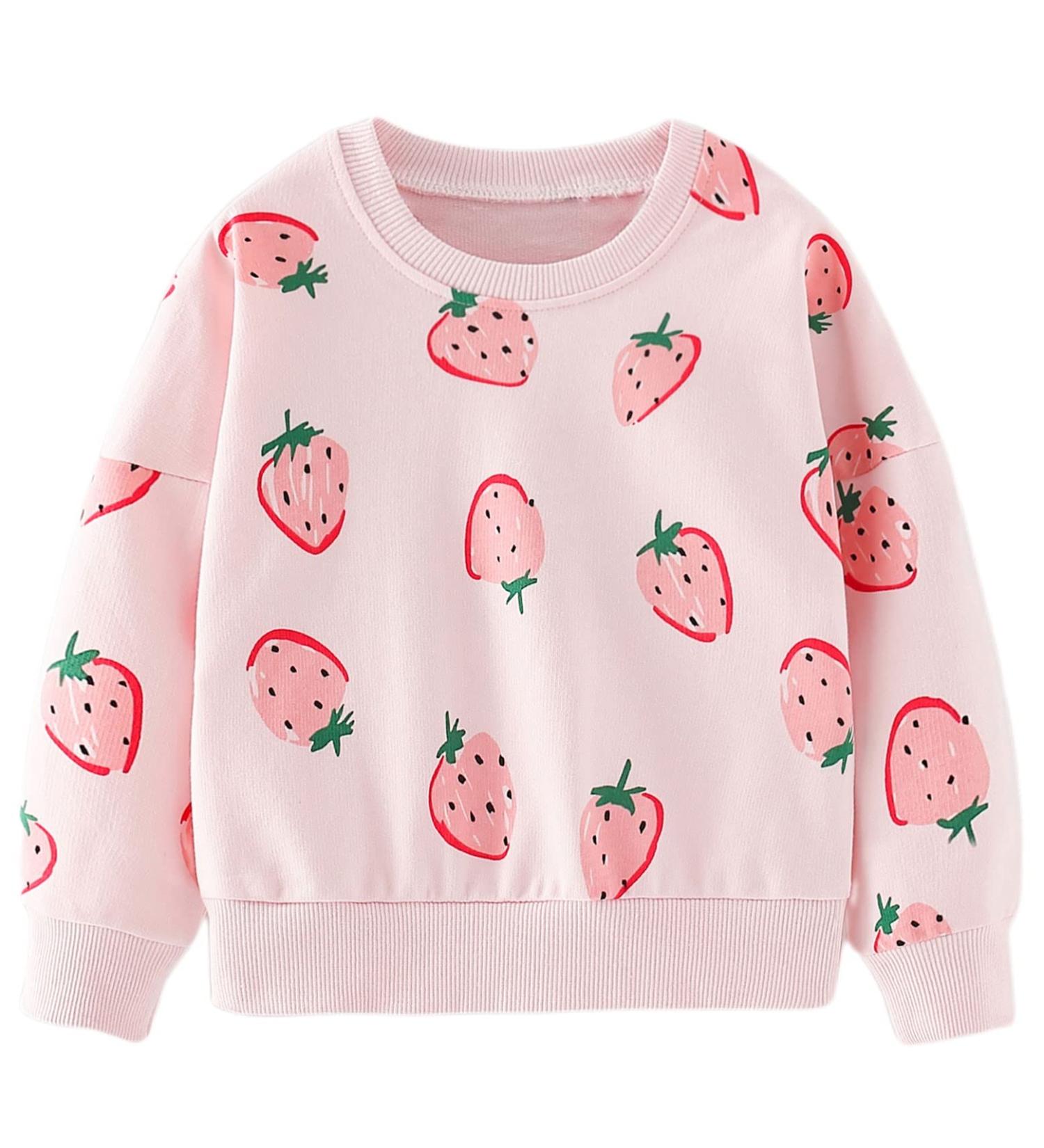 Girls Cotton Sweatshirt - Long Sleeve Casual Jumper for Kids | Toddler Clothes Age 4-5 Years | Strawberry Design - Buy Online on SooperMarket.com