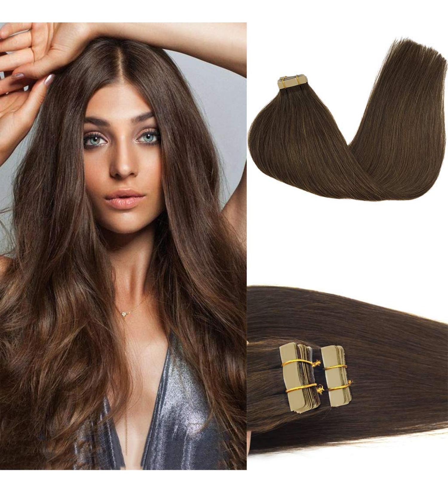 GOO GOO TAPE Extensions - 20pcs Chocolate Brown Real Hair | 40cm 50g Tape-in Hair Extensions #4A - Buy Online on SooperMarket.com