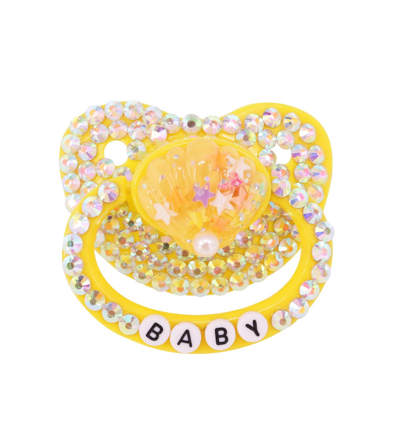 Handmade Diamond Big Shield Adult Pacifier Dummy - Yellow Seashell Design - Buy Online on SooperMarket.com