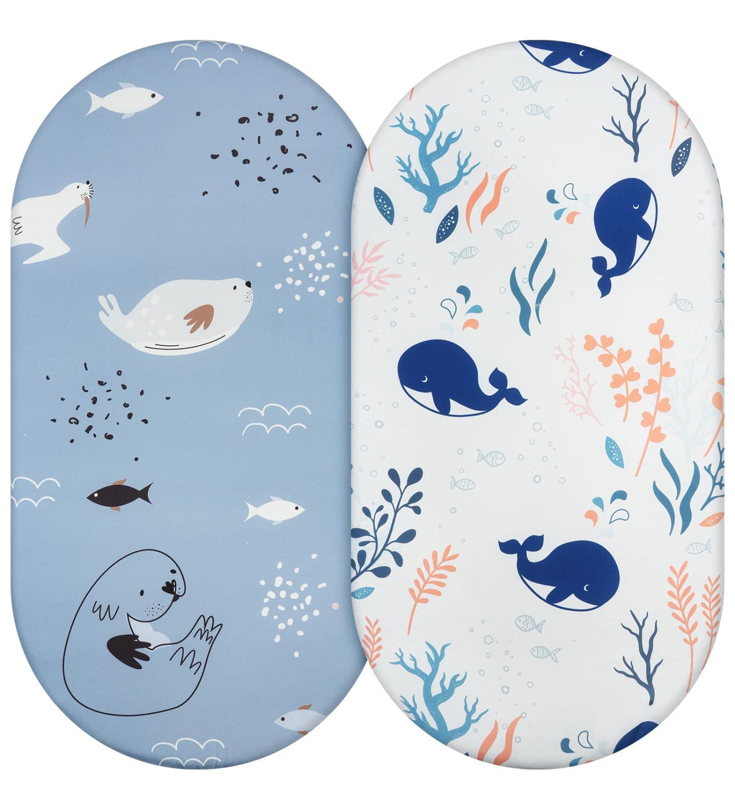Buy Aolso Baby Mattress Clamping Sheet - 2 Pack Bassinet Cover 84x41cm | Fitted Polyester Stroller Bed Sheet in White/Blue - International Shipping Available - Buy Online on SooperMarket.com